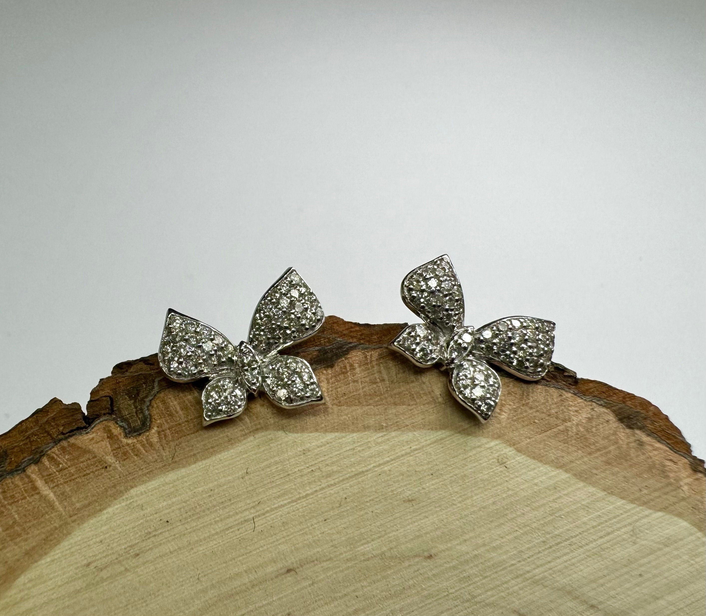 14K White Gold Diamond Butterfly Stud Earrings (0.55 ct)
