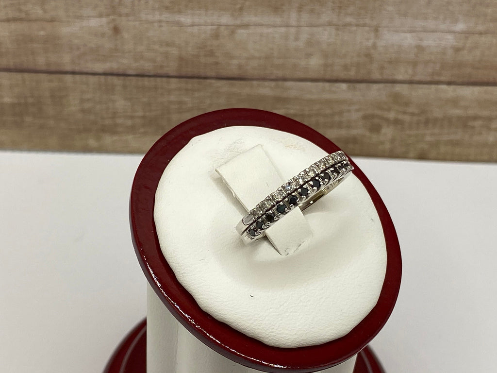 14K Solid White Gold Stackable  Band/Ring With Black White Diamonds !!! Size 5 3/4