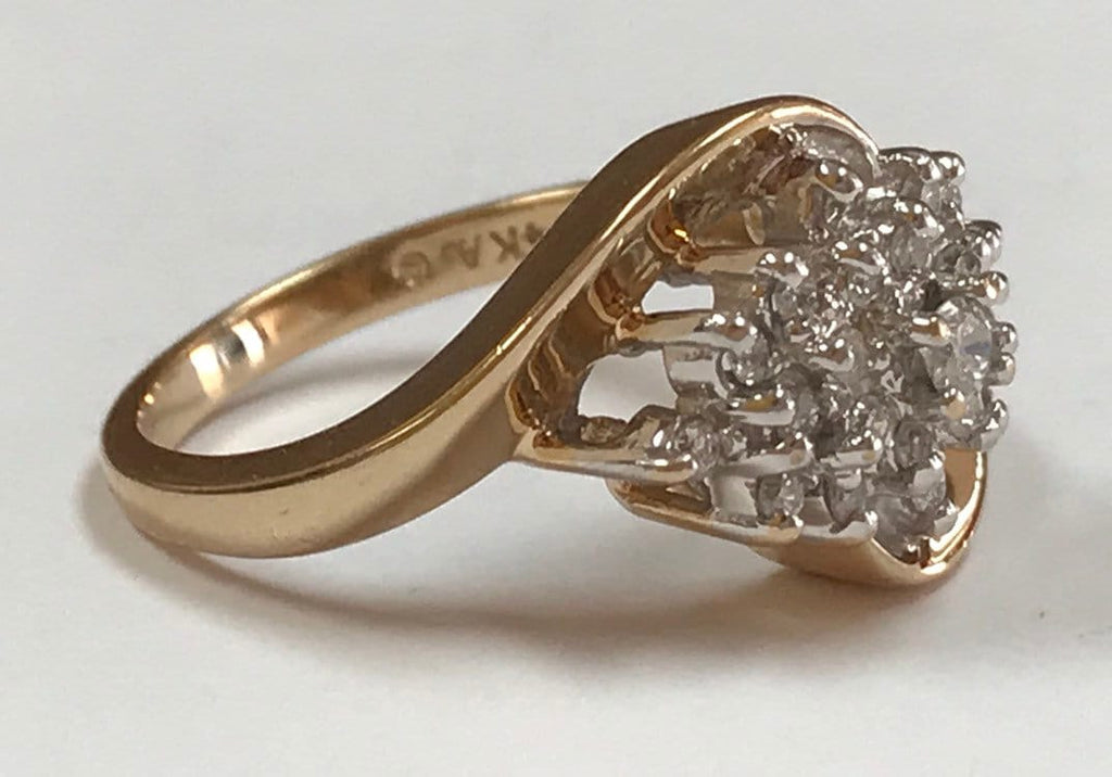 14K Yellow Solid Gold Diamond Cluster Women's Ring!!!