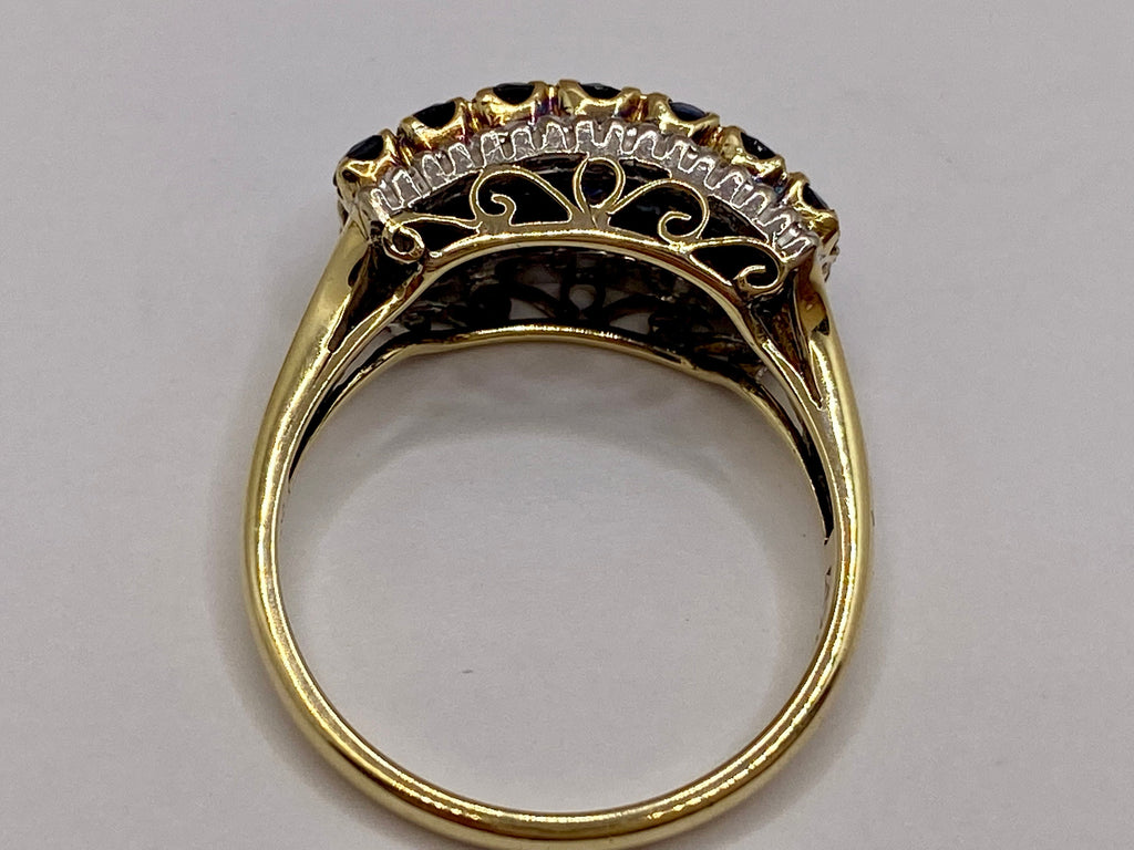14K Yellow Gold Ceylon Sapphire Ring with Diamonds, US Size 6