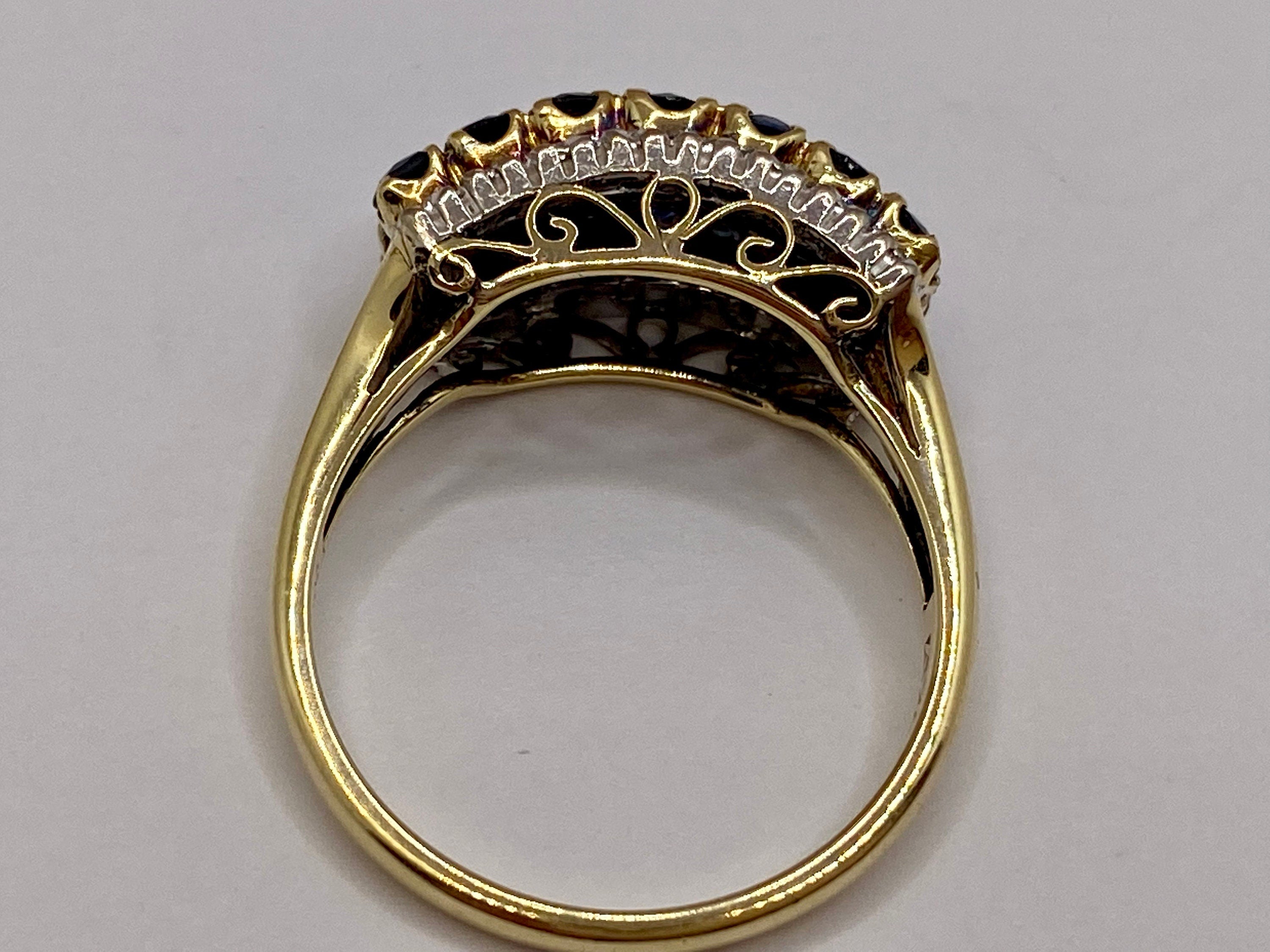 14K Yellow Gold Ceylon Sapphire Ring with Diamonds, US Size 6