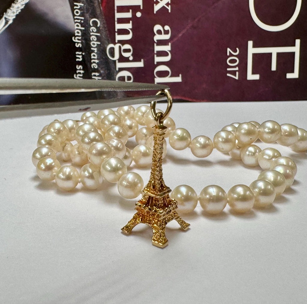 14K Yellow Gold 3D Eiffel Tower Charm Pendant