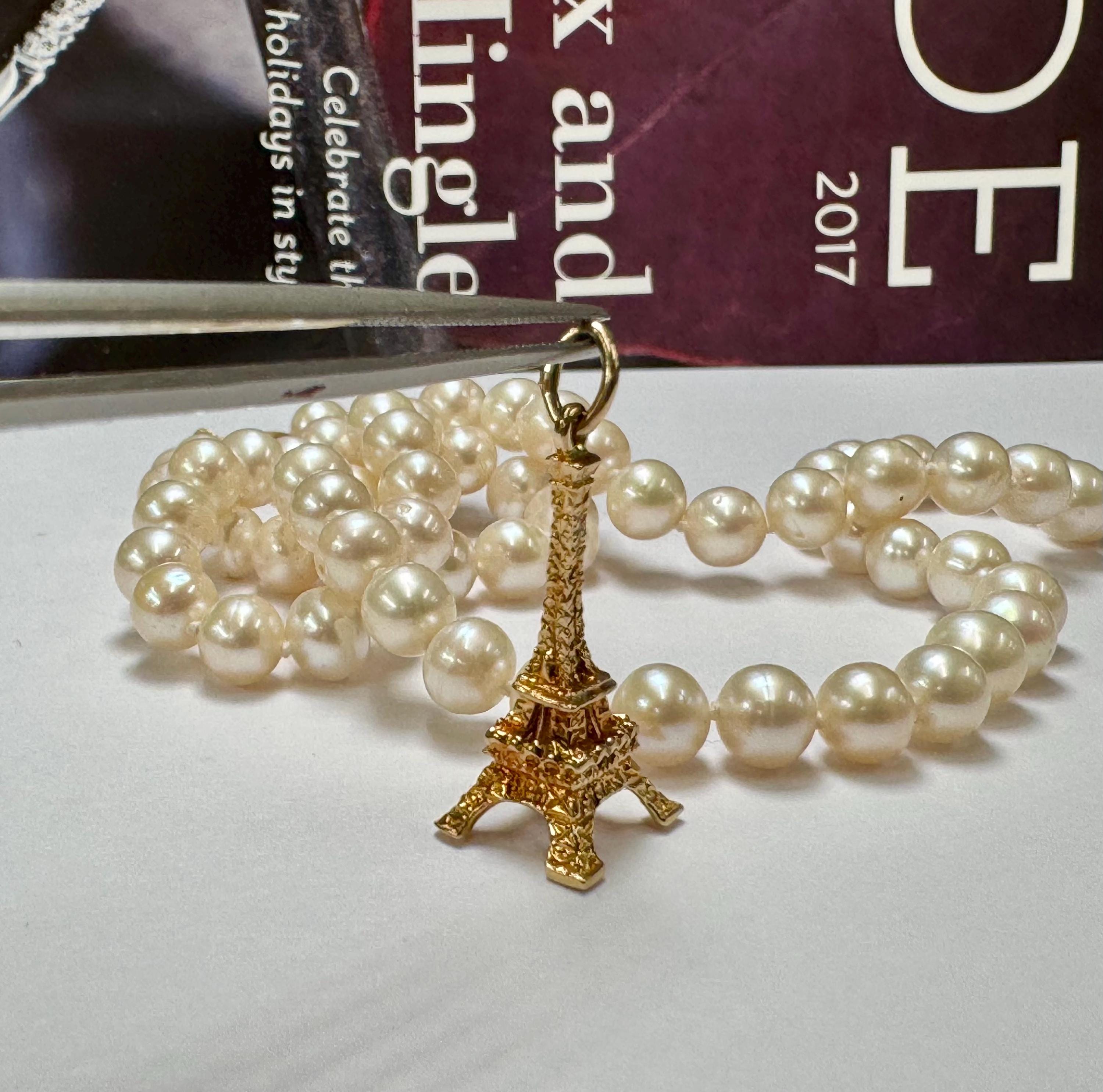 14K Yellow Gold 3D Eiffel Tower Charm Pendant