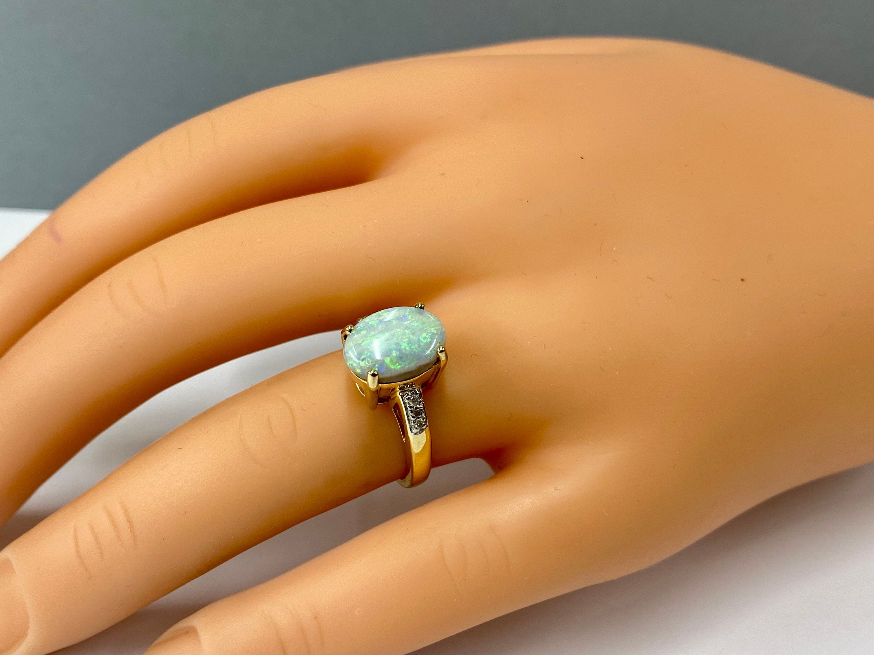 14K Yellow Gold Andamooka Opal Diamond Ring