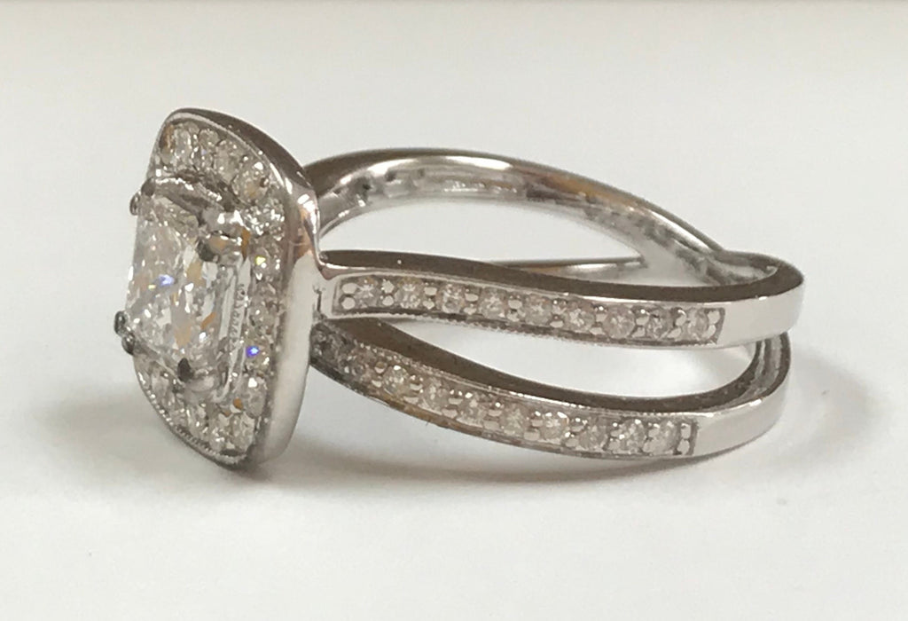 14K White Gold Princess Cut Diamond Ring - .99 Ct, Size 7.5