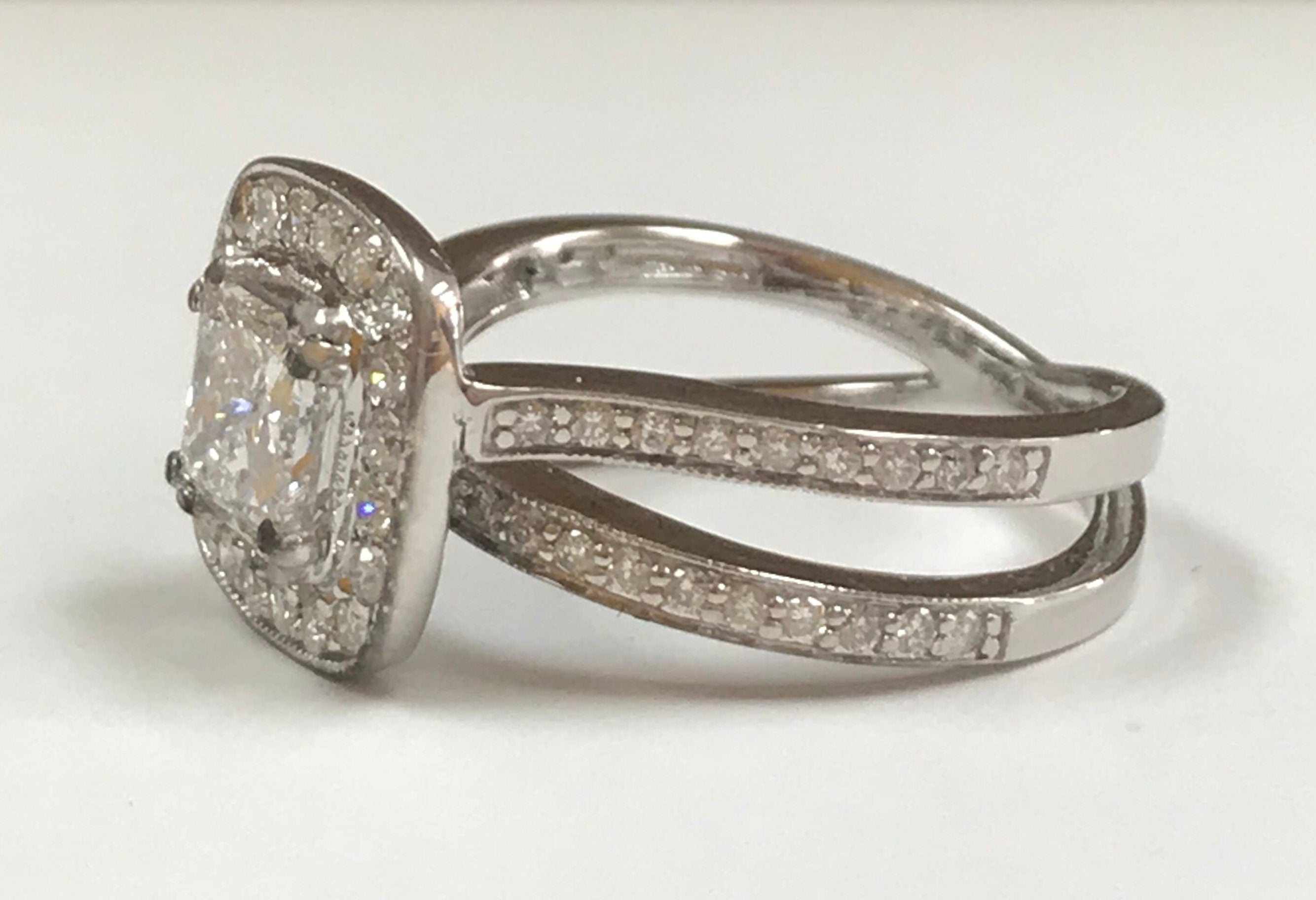 14K White Gold Princess Cut Diamond Ring - .99 Ct, Size 7.5