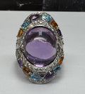 18K White Gold Multi-Gem Amethyst Diamond Cocktail Ring