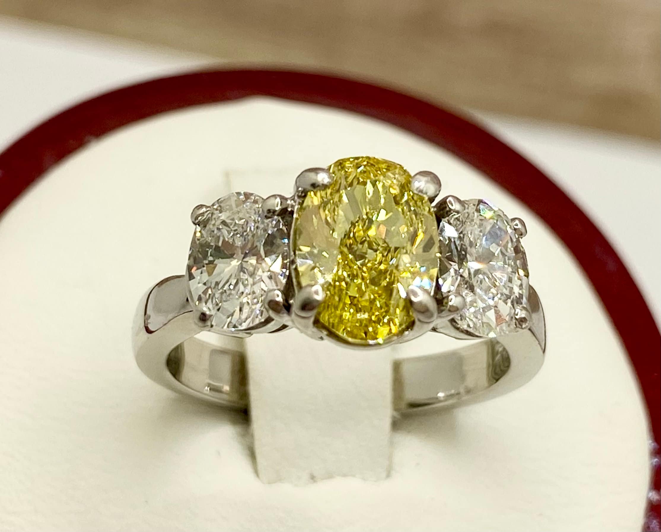 18K White Gold Fancy Yellow Diamond Ring, VS1 Clarity, Size 5 1/4