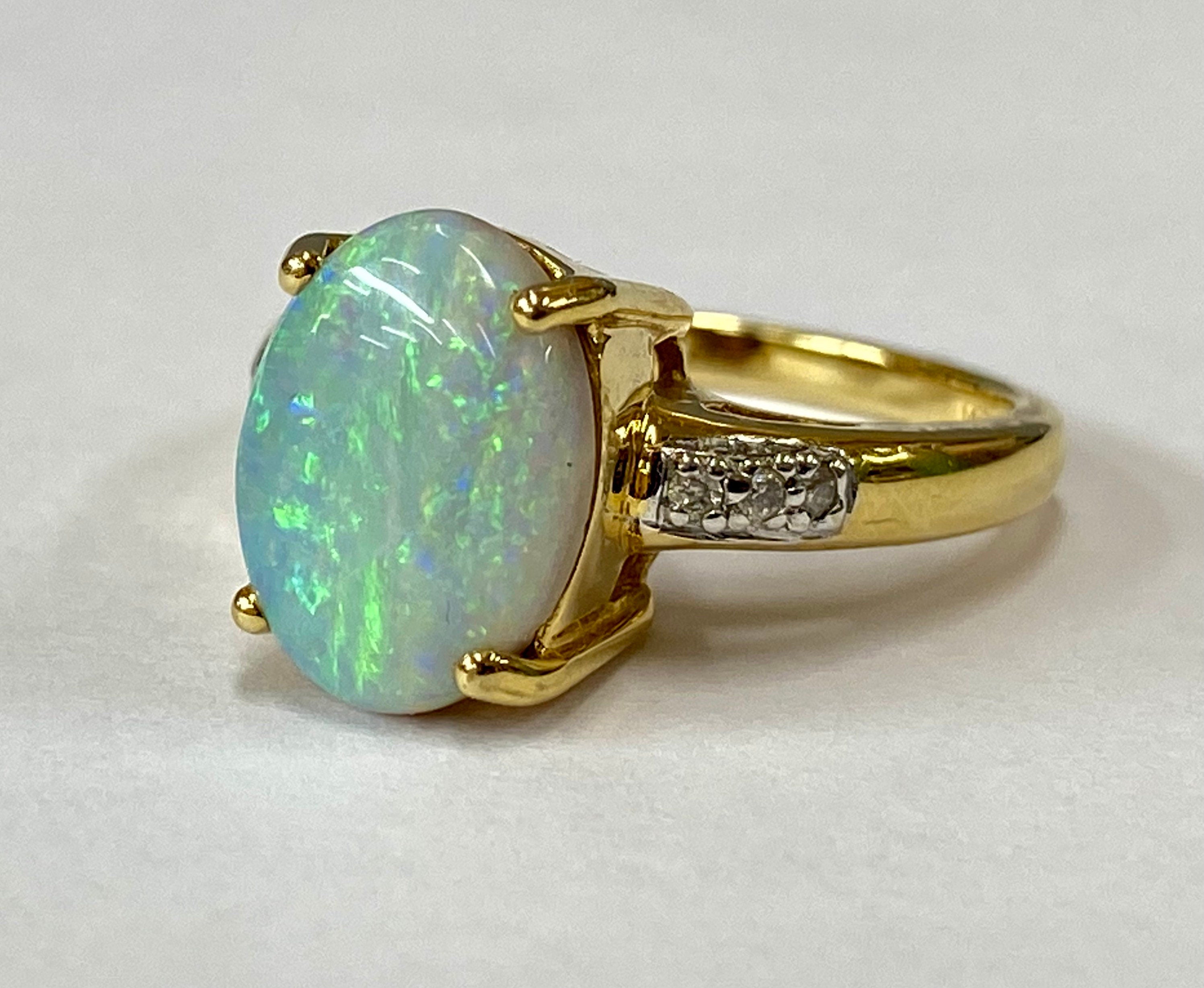 14K Yellow Gold Andamooka Opal Diamond Ring
