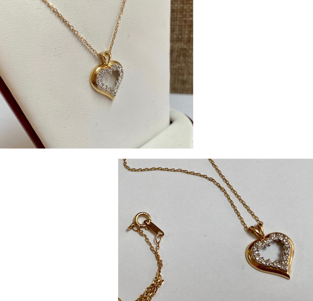14K Yellow Gold Diamond Heart Pendant Necklace - 18"