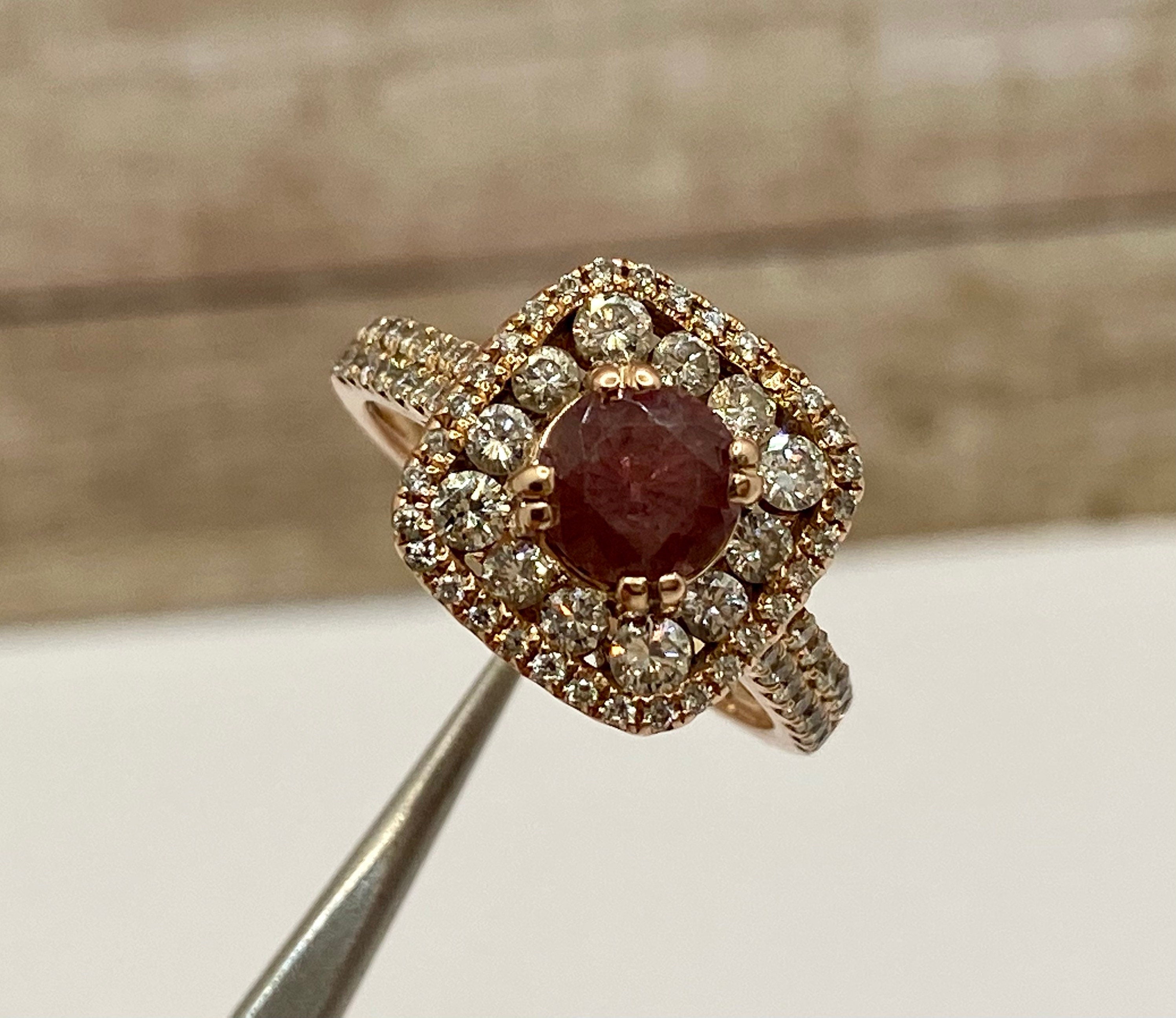 14K Rose Gold Diamond Ring: Smoky Quartz Halo, Size 6.5