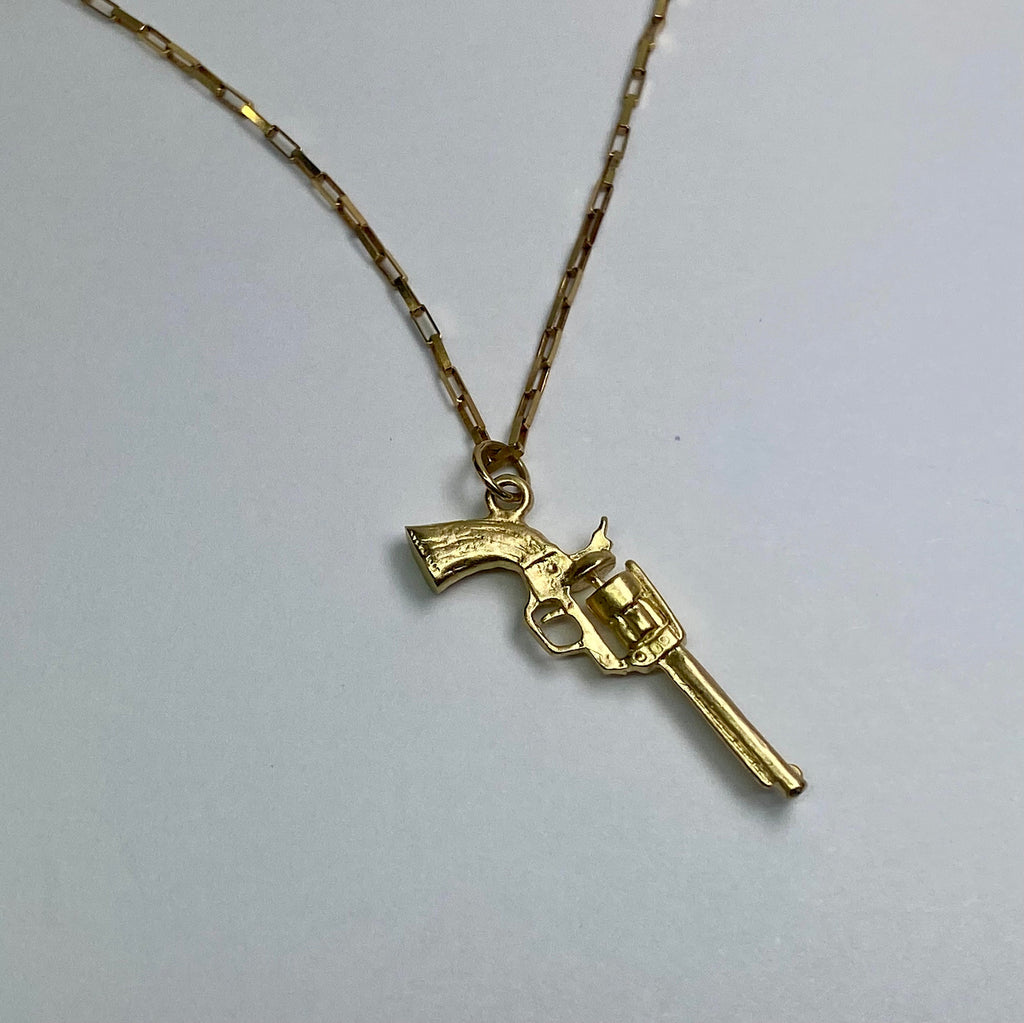 14K Yellow Solid Gold 3D Revolver Pistol Gun Pendant/Charm !!!!