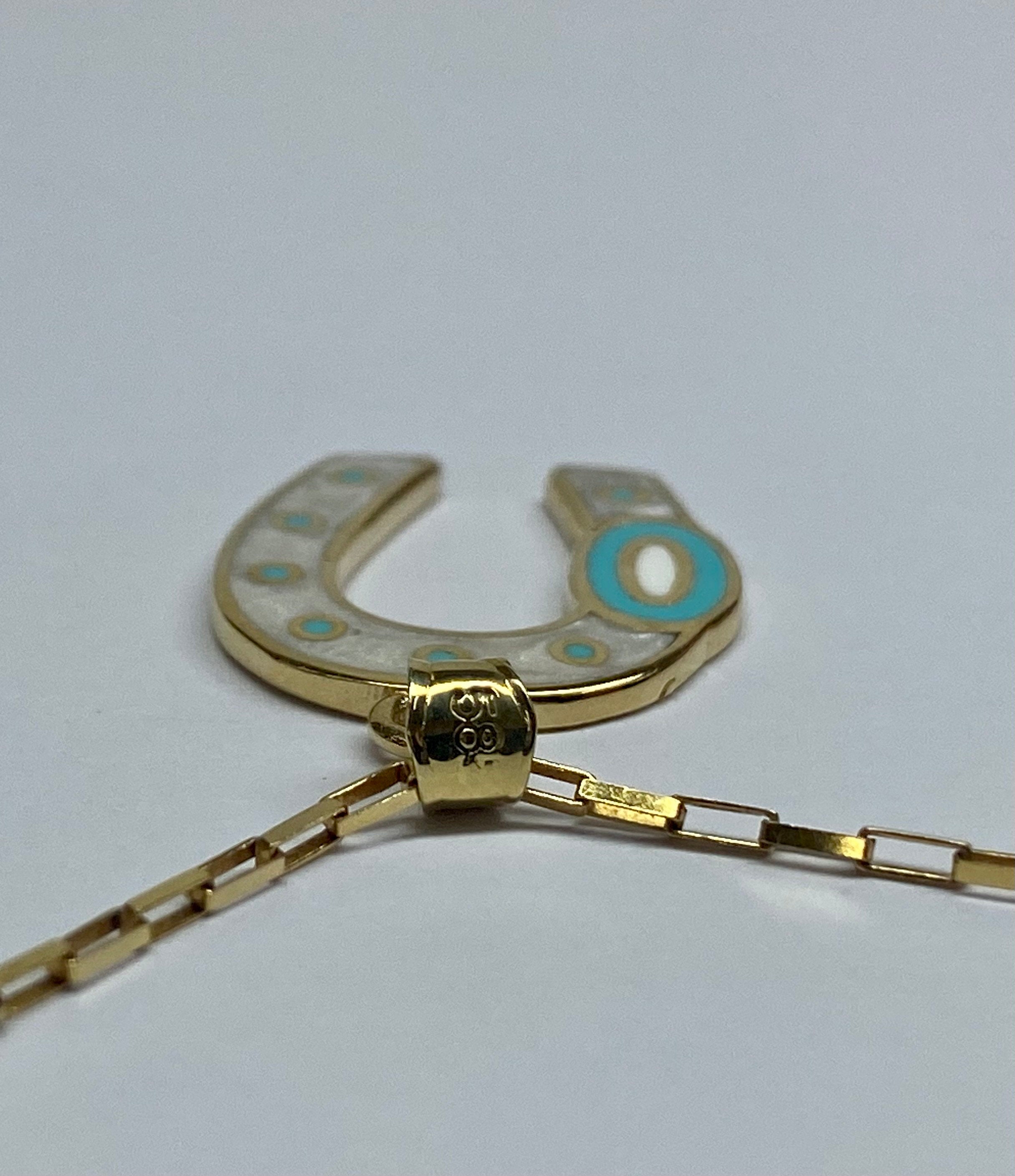 14K Yellow Gold Horseshoe Evil Eye Pendant Charm