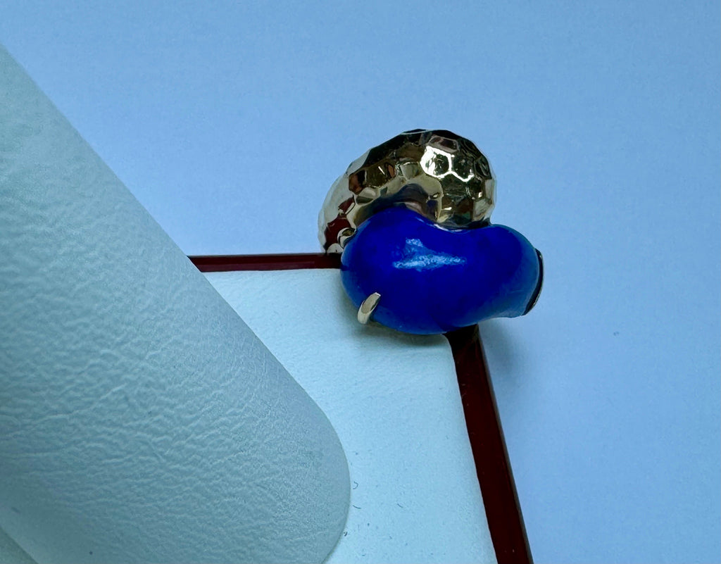 14K Yellow Gold & Blue Lapis Yin Yang Pinky Ring !!! Size 6