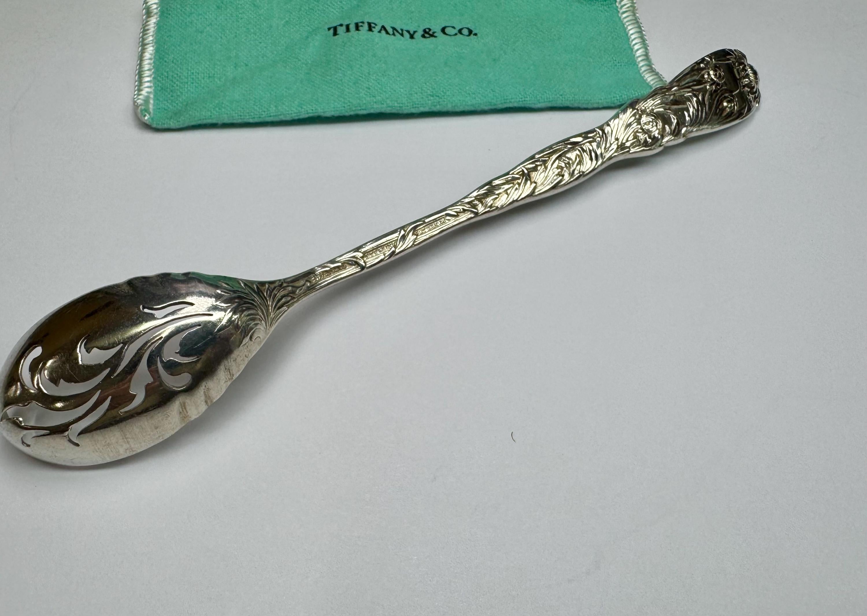 1880 Tiffany & Co. Sterling Silver Chrysanthemum Pattern Pierced Bowl Olive Spoon!!
