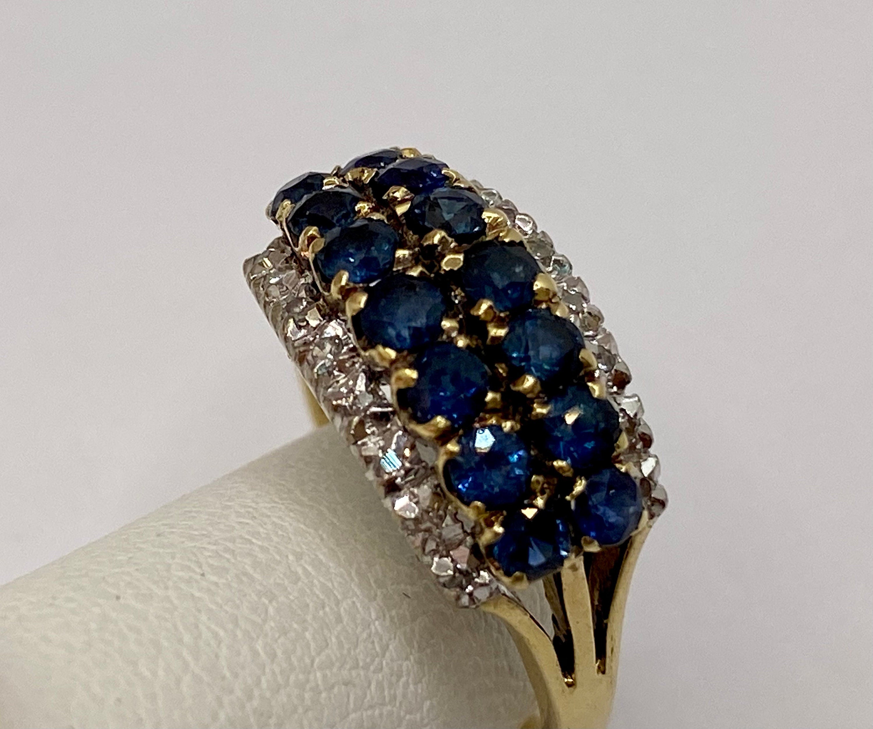 14K Yellow Gold Ceylon Sapphire Ring with Diamonds, US Size 6