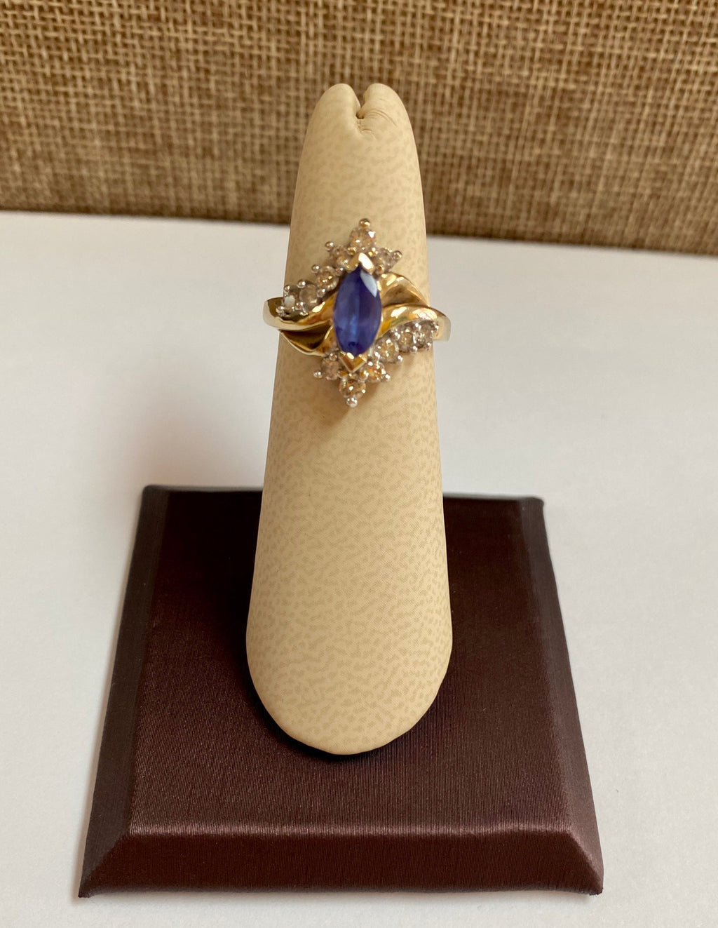 14K Yellow Gold Marquise Sapphire Diamond Ring - Size 4 3/4