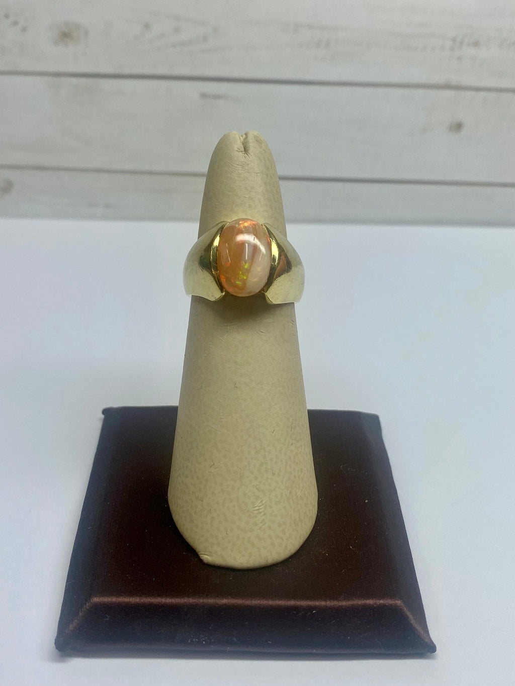 14K Yellow Gold Opal Ring - Oval Cabochon Mens Pinky Ring - Size 6