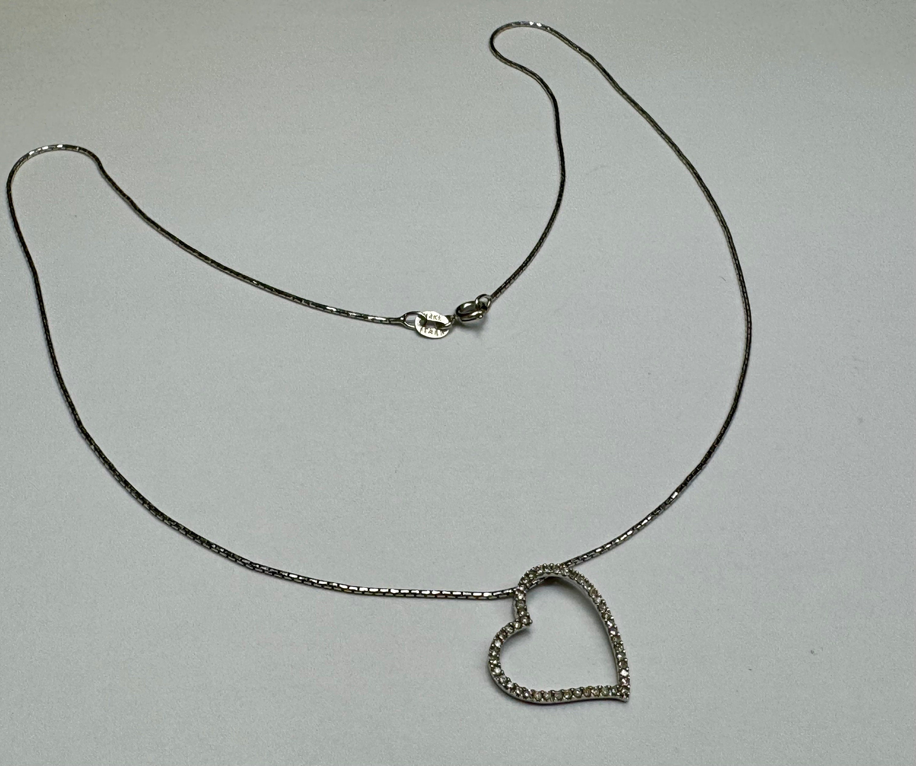 14K White Gold Diamond Open Heart Pendant Necklace - 18 Inch