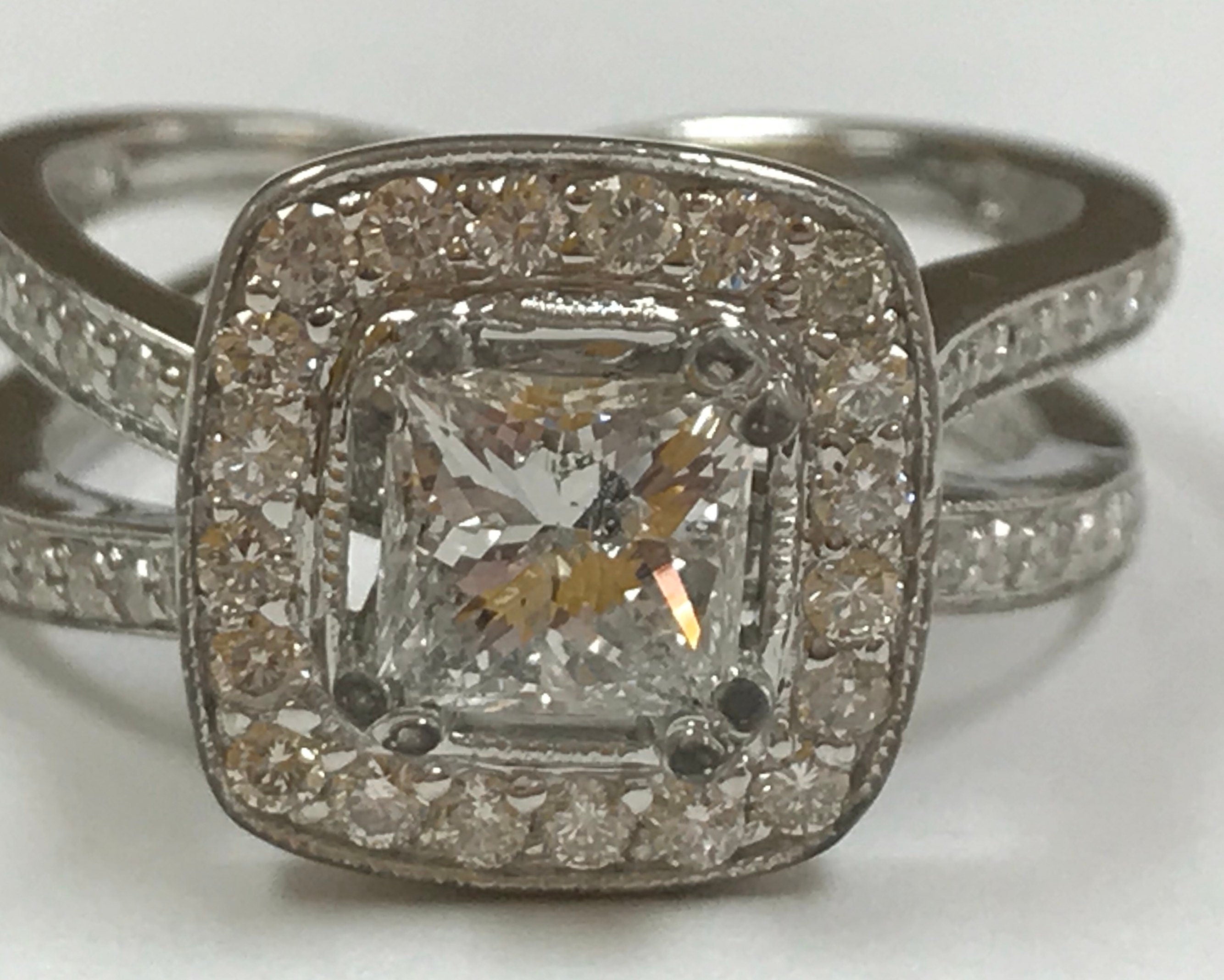 14K White Gold Princess Cut Diamond Ring - .99 Ct, Size 7.5