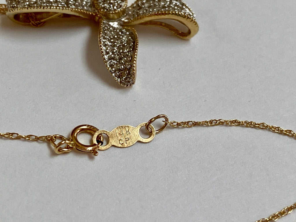 14K Yellow Solid Gold Necklace And Flower Pendant With Diamond Accents!!!!