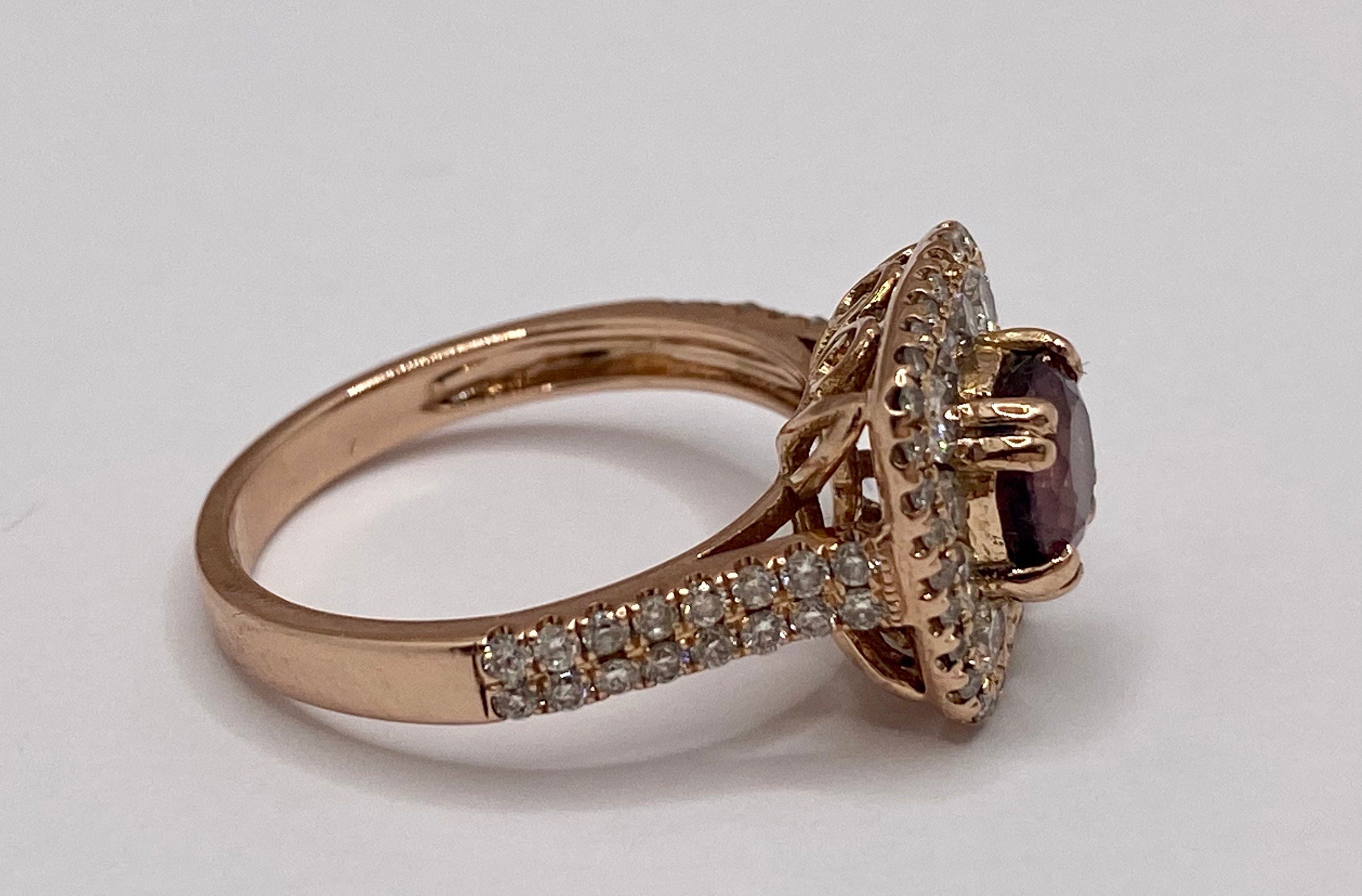 14K Rose Gold Diamond Ring: Smoky Quartz Halo, Size 6.5
