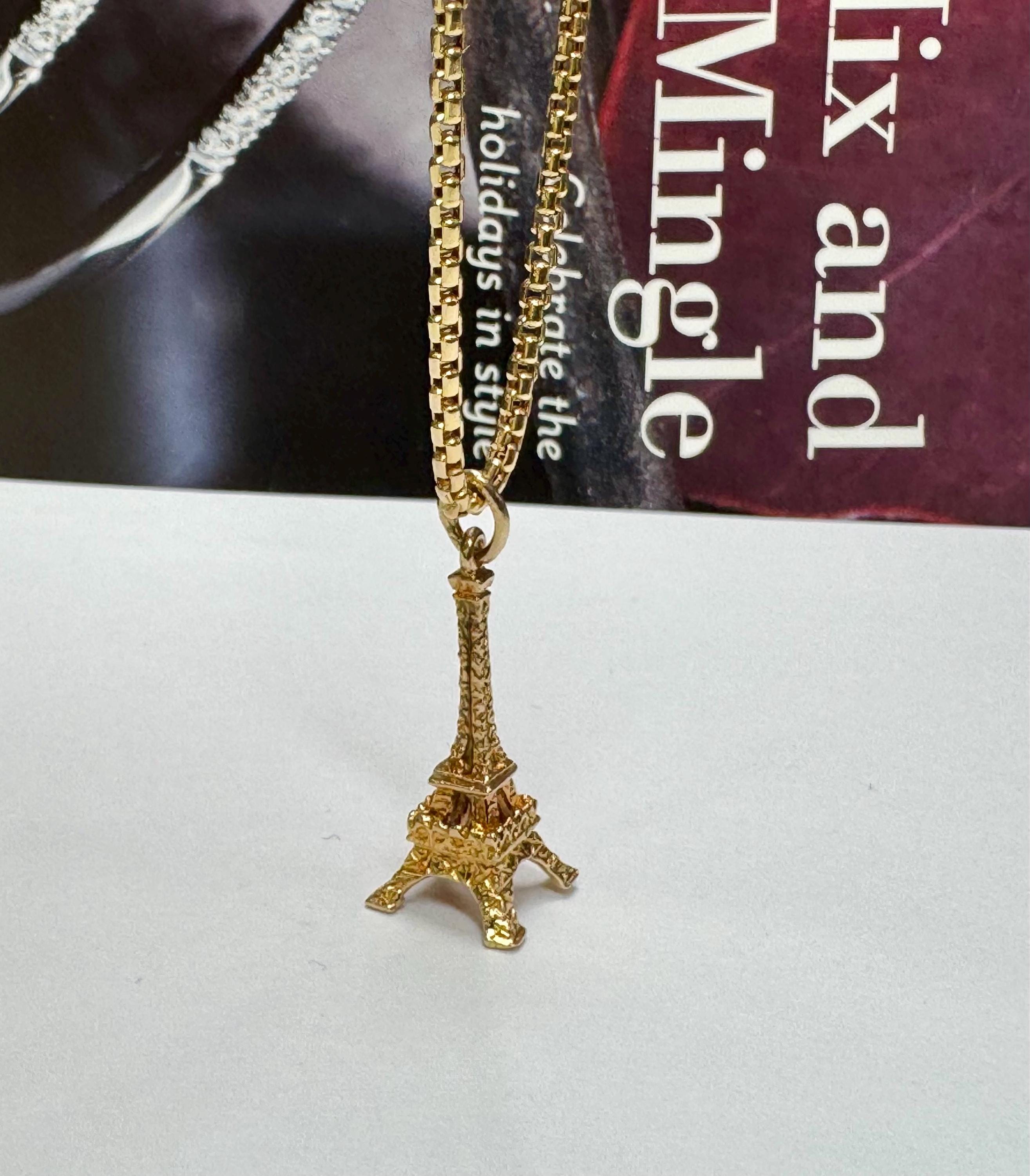 14K Yellow Gold 3D Eiffel Tower Charm Pendant