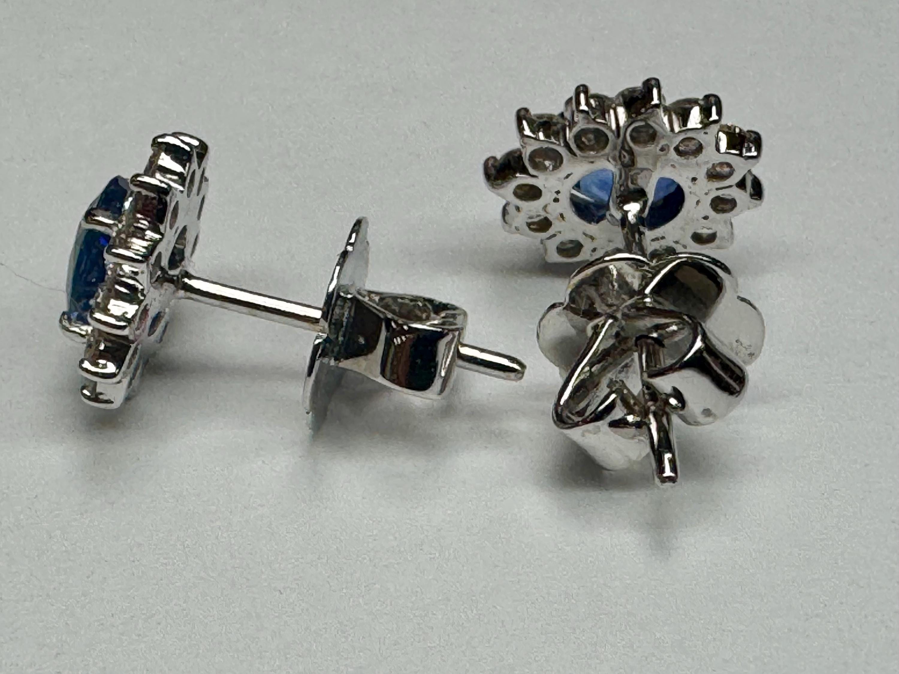 18K White Gold Sapphire & Diamond Stud Earrings: Royal Blue Elegance