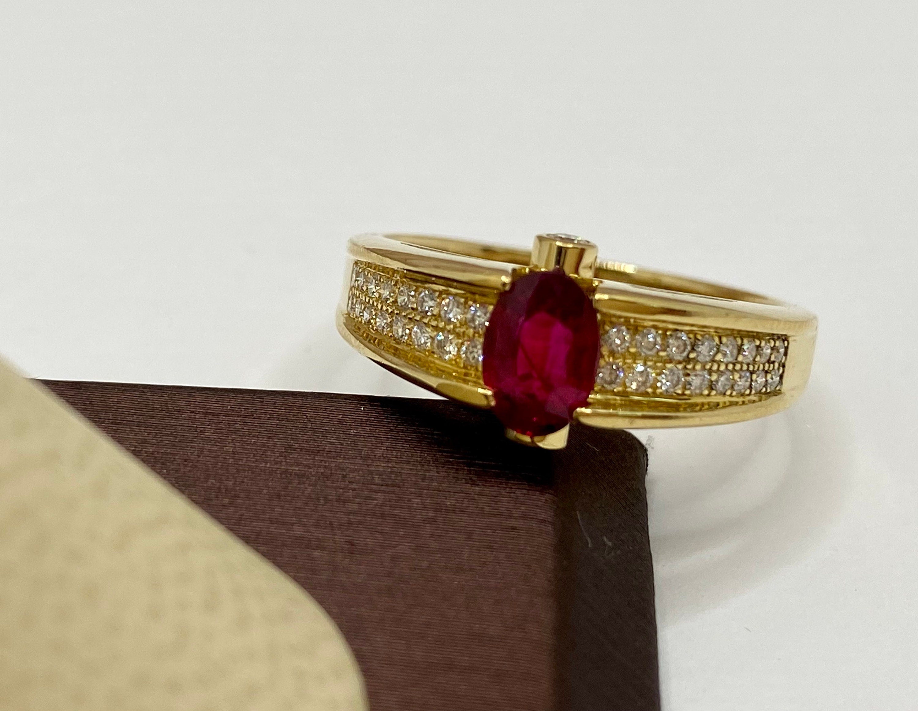 18K Solid Yellow Gold Diamond And Ruby Ring!!!! SIze  9 1/4