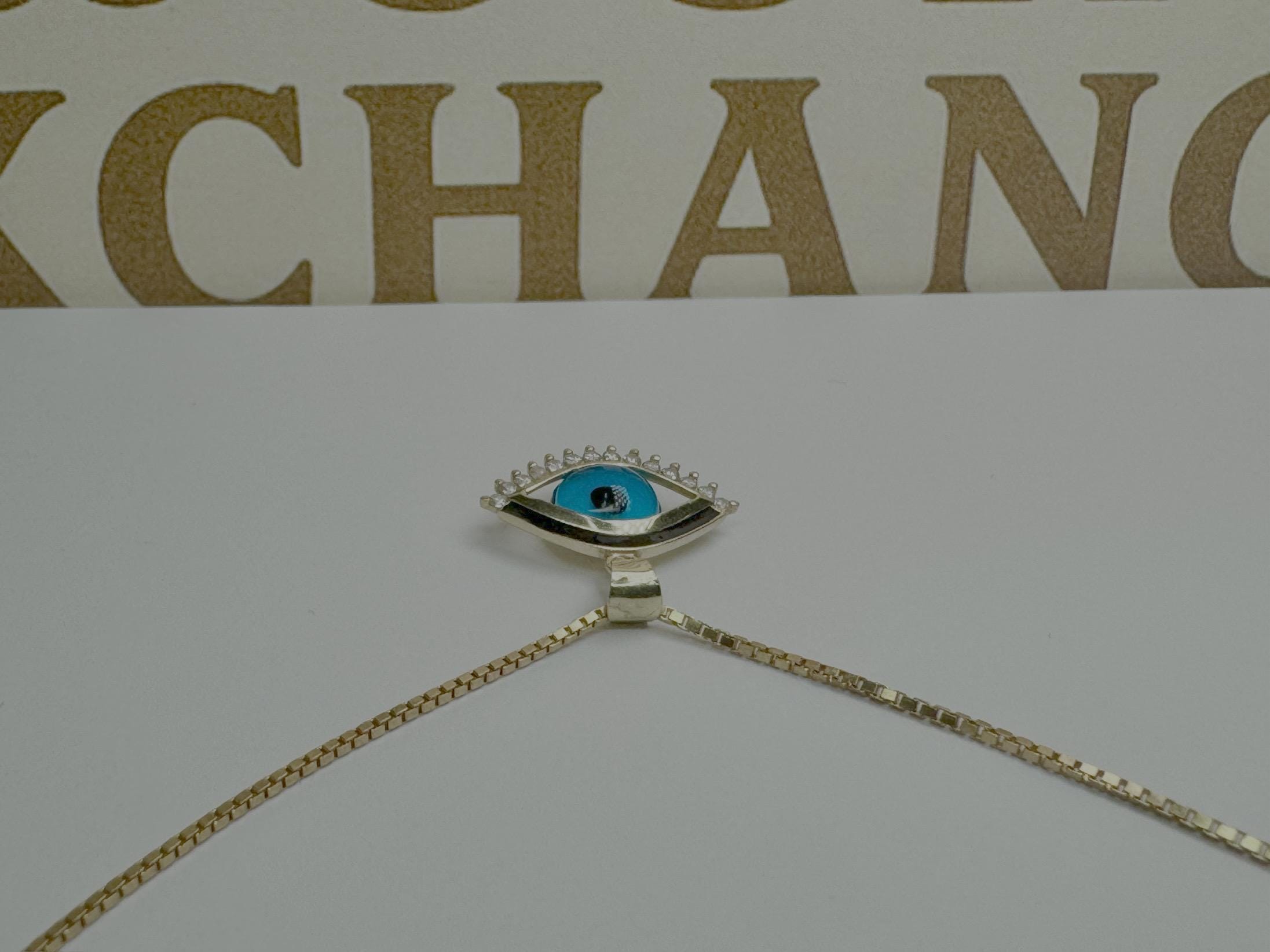 14K yellow Gold Evil Eye Pendant/Charm With Small Round White Cz!!