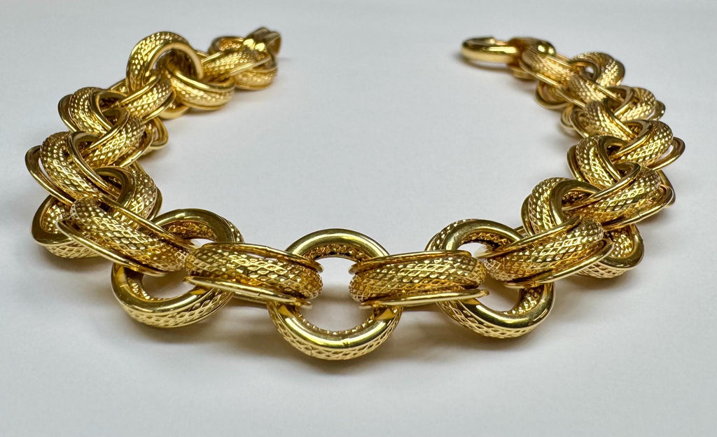 14K Yellow Gold Hollow Link Bracelet - Italy, 8 3/4"