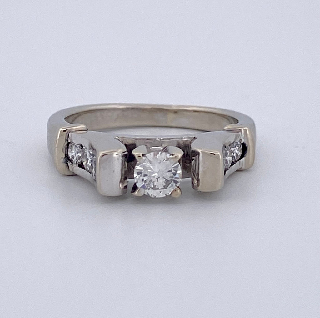 18K White Gold Diamond Ring - Halo Setting, Size 5 3/4