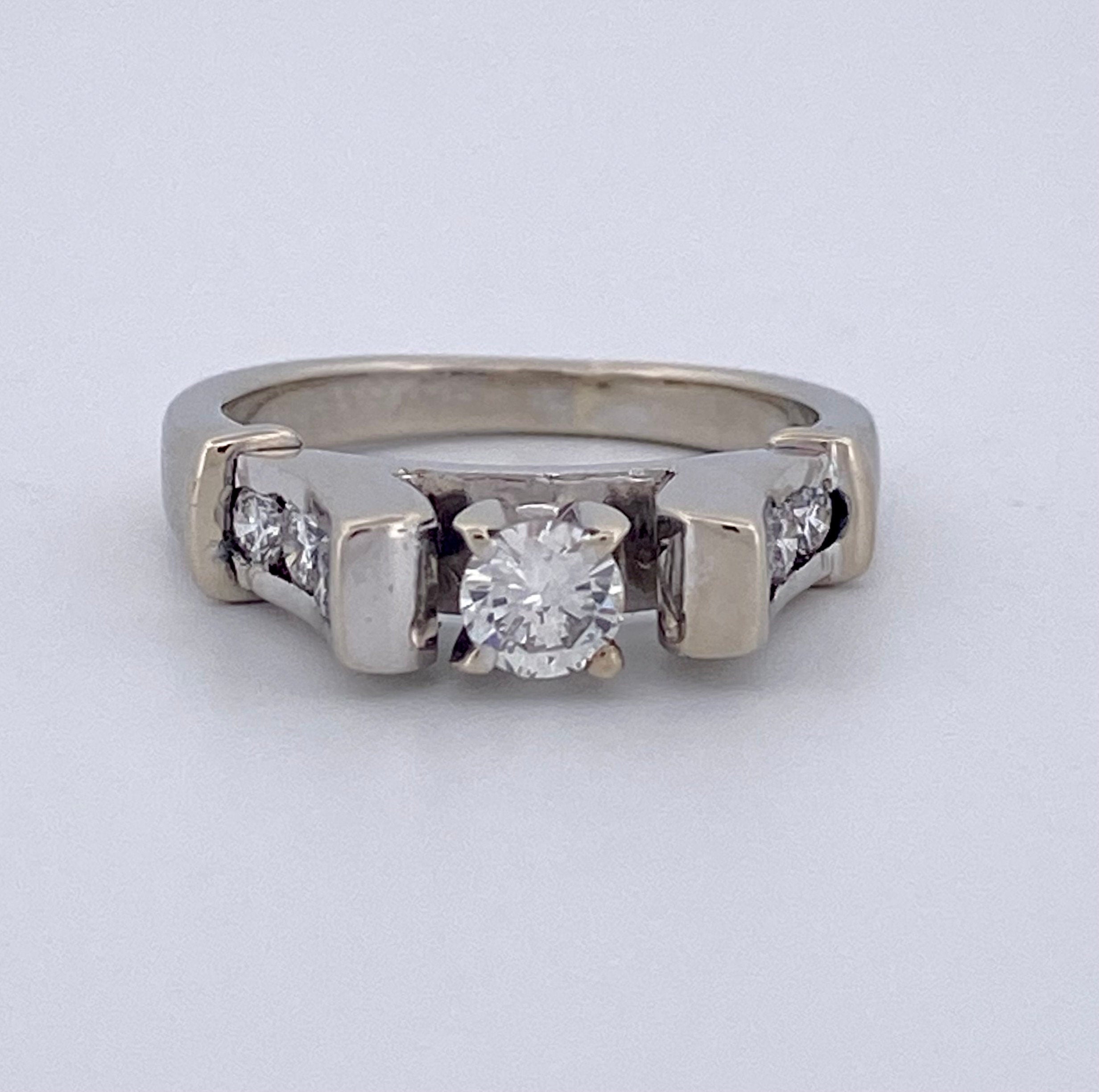 18K White Gold Diamond Ring - Halo Setting, Size 5 3/4