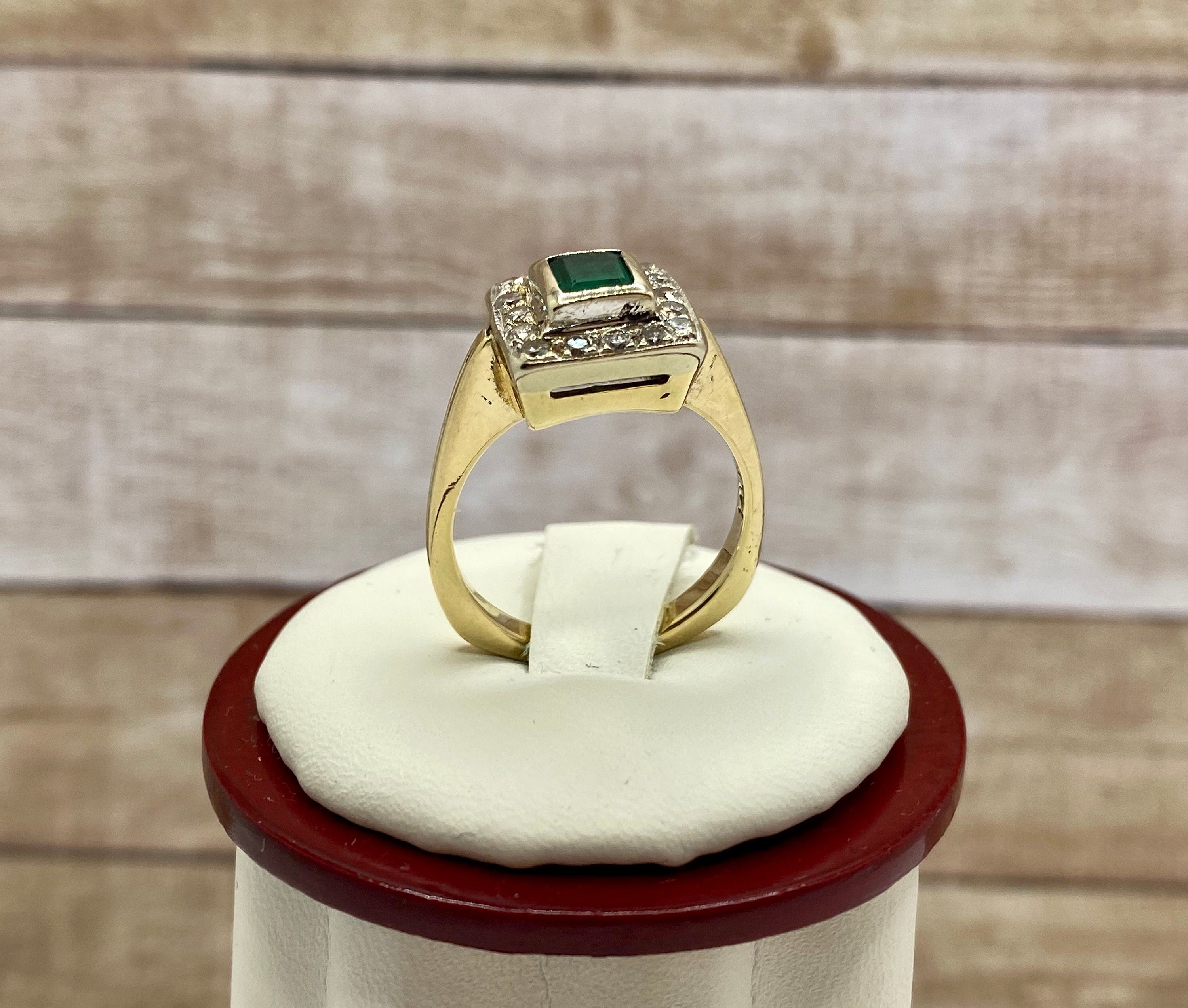 14K Yellow Gold Diamond And Emerald Statement Ring!!!!!