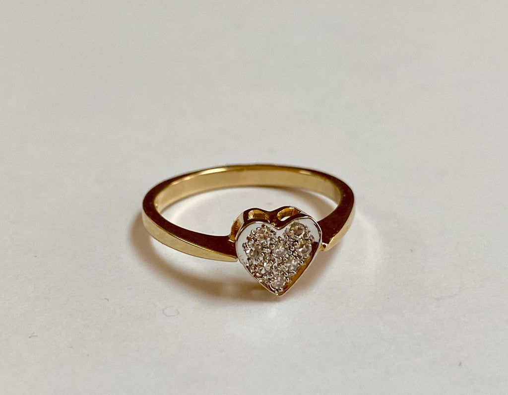 14K Yellow Gold Heart Diamond Ring - Size 6