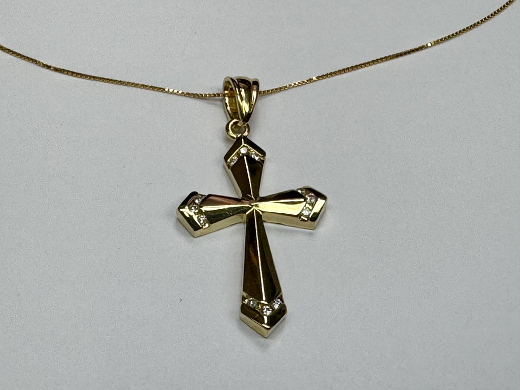 14K Yellow Gold Diamond Cross Pendant Necklace - 18" Chain