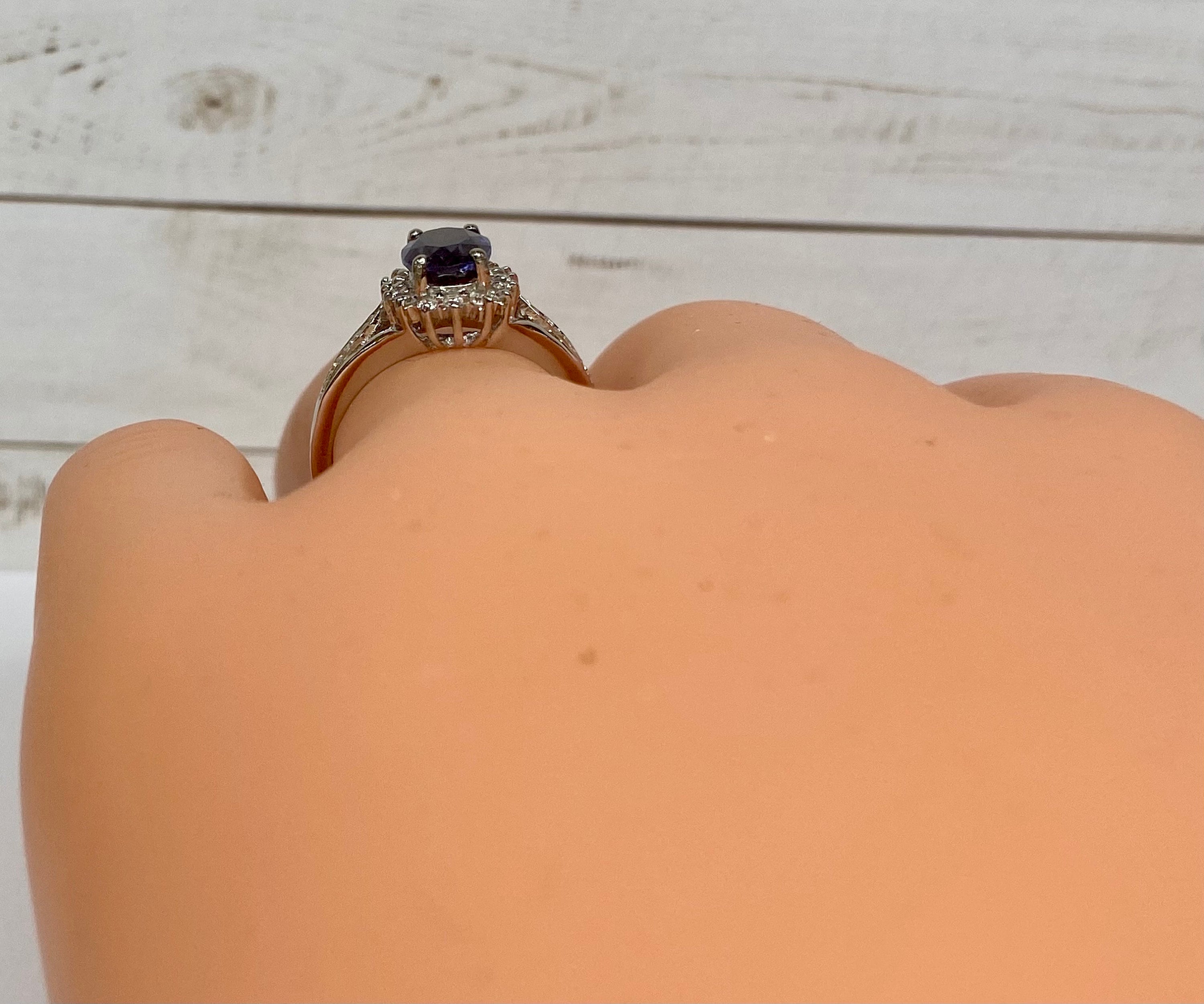 18K White Solid Gold With Natural  Oval Cut Ceylon Sapphire &  Diamond Ring!!!!