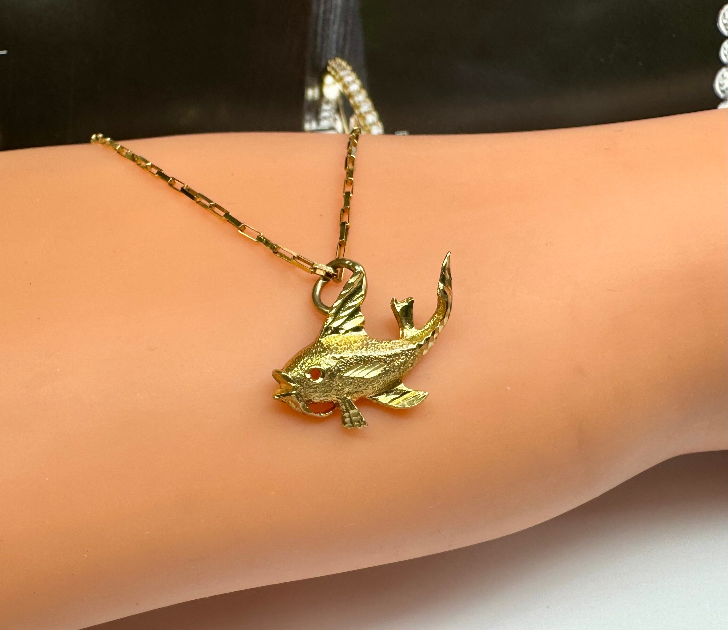 14K Yellow Gold 3D Fish Pendant Charm