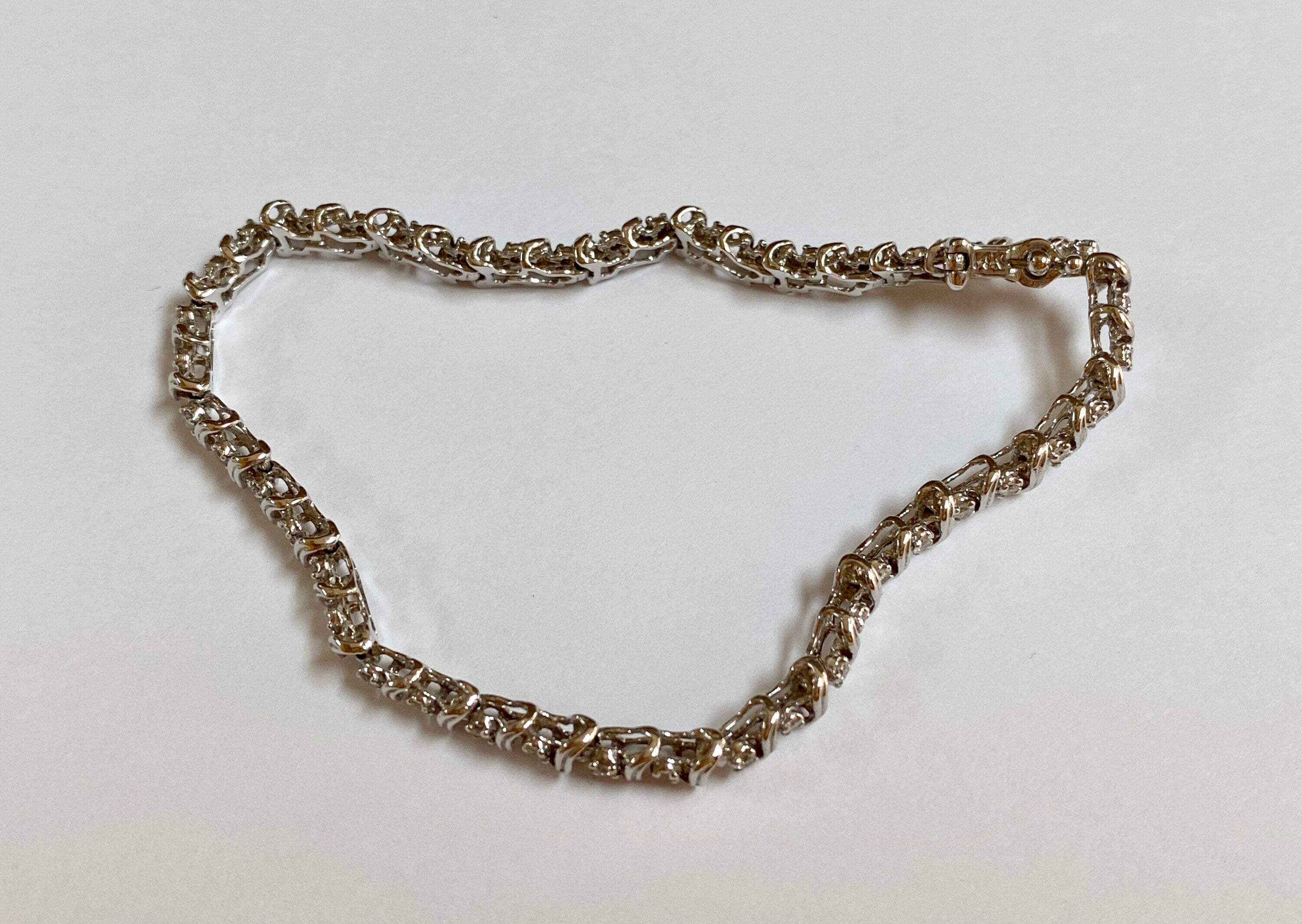 14K White Solid Gold And Diamond Tennis Bracelet!!!