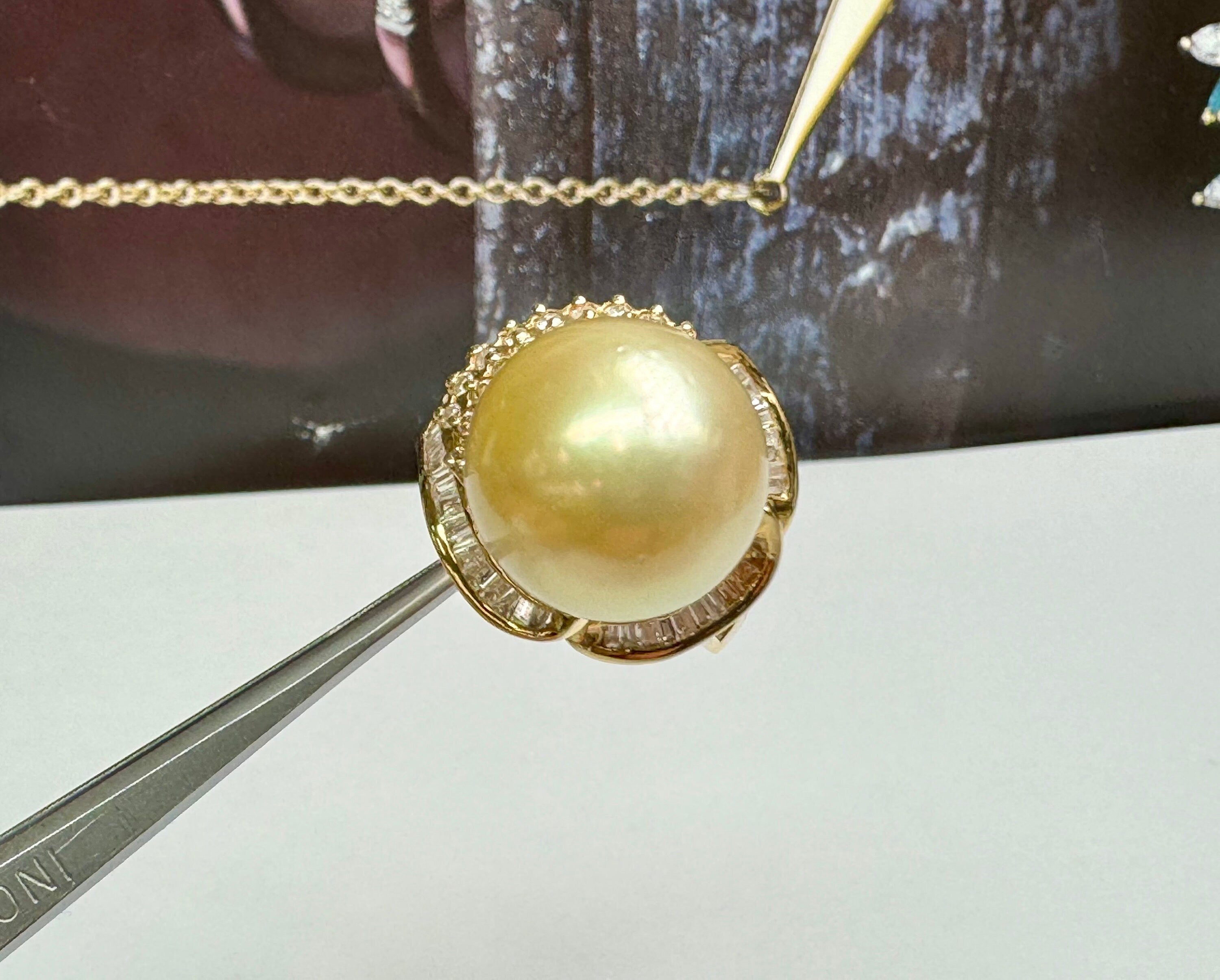 14K Yellow Gold Pearl Diamond Ring: Women's Cocktail Statement Ring