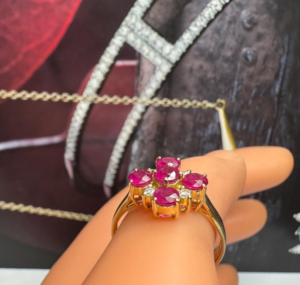 14K Yellow Gold Ruby and Diamond Ring - Size 7.5