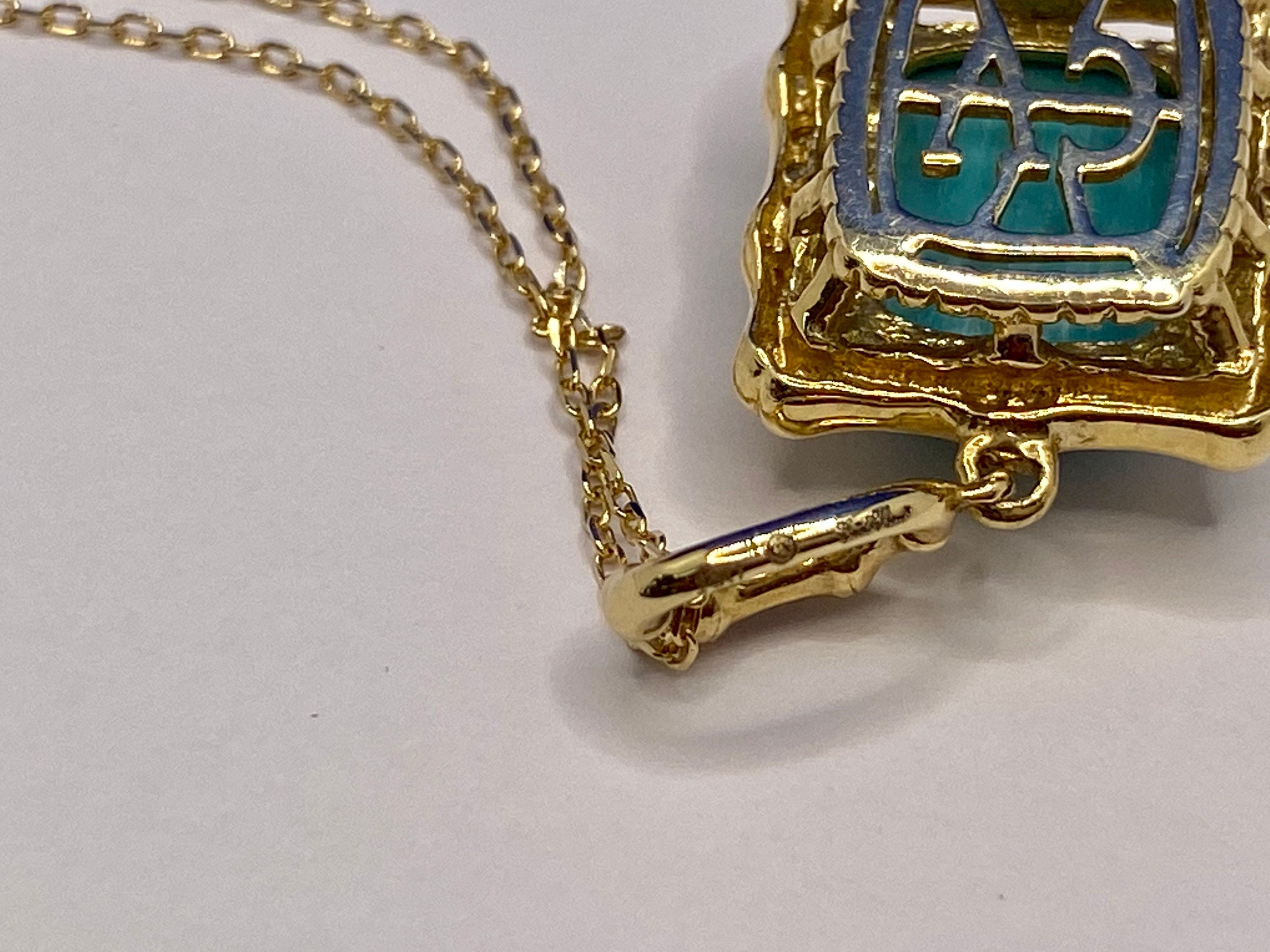 14K Yellow Gold Turquoise Pendant Necklace with Diamond Accents
