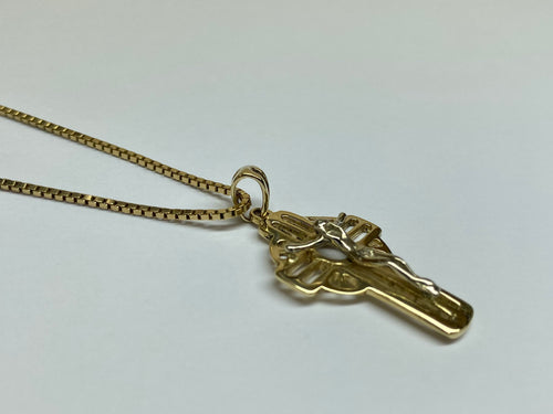 14K Two Tone Gold Cross Pendant Necklace - Italy