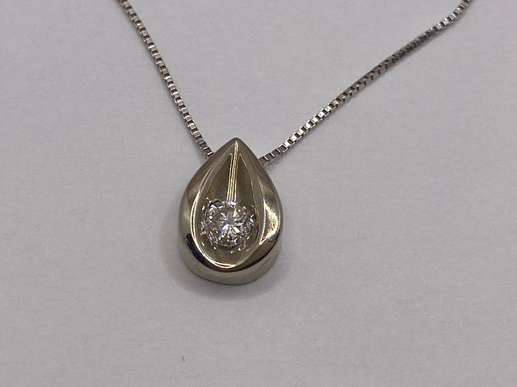14K White Gold Diamond Pear Pendant (0.10 ct TCW)