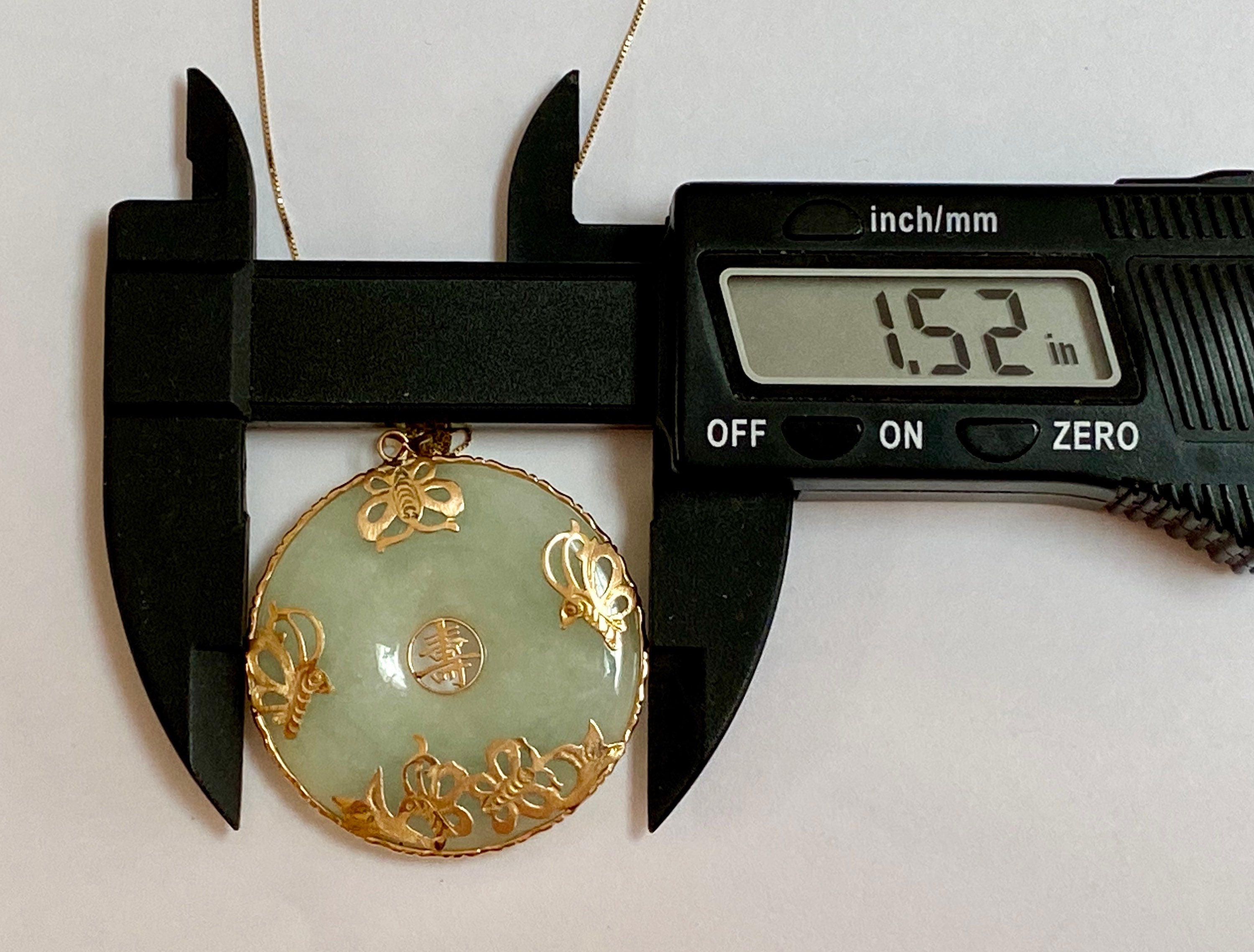 14K Yellow Solid Gold Butterfly Good Luck Green Jadeite Pendant!!!