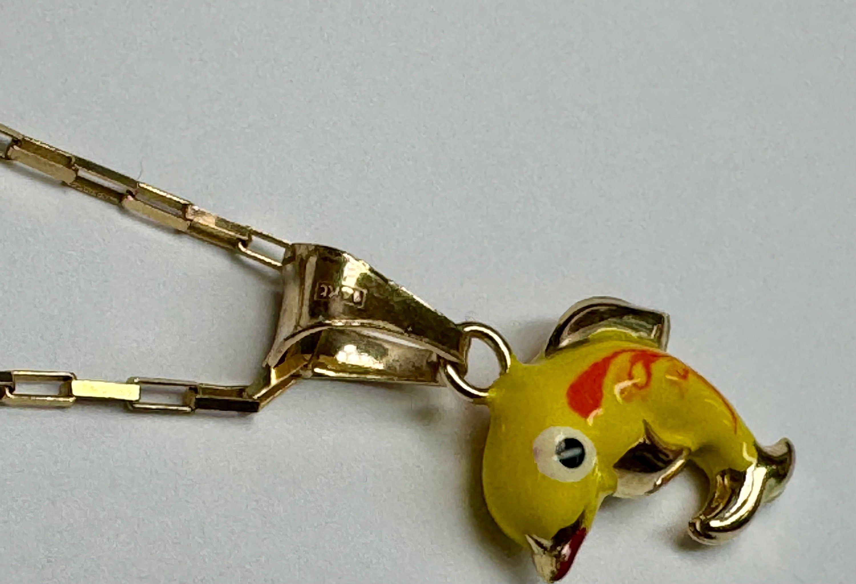 14K Yellow Gold Enamel Dolphin Charm Pendant - Italy