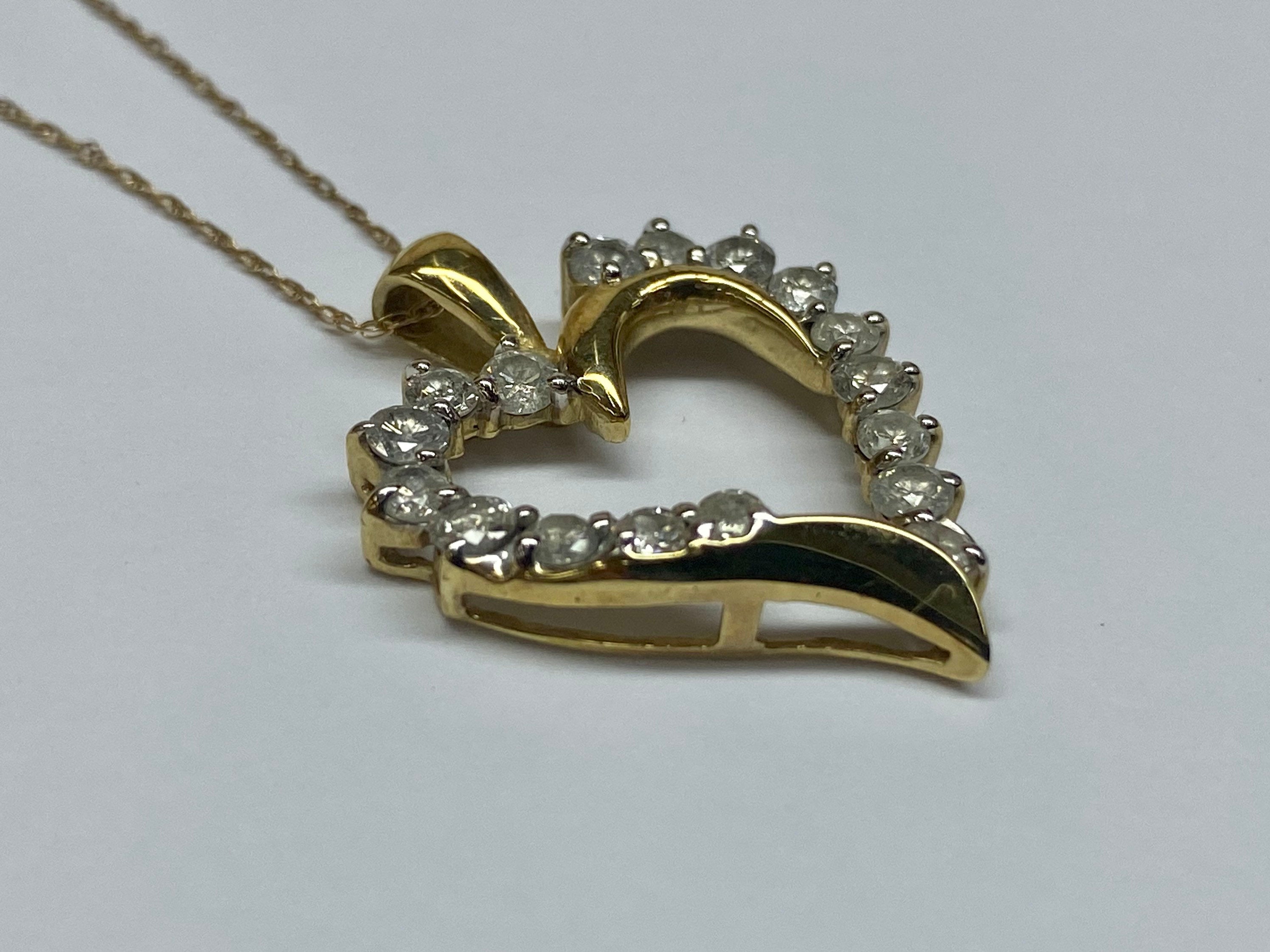 10K Yellow Solid Gold And Diamond Heart Pendant Necklace!!!!!