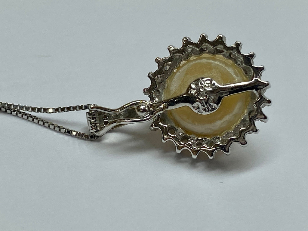 14K White Gold Pearl Diamond Pendant Necklace
