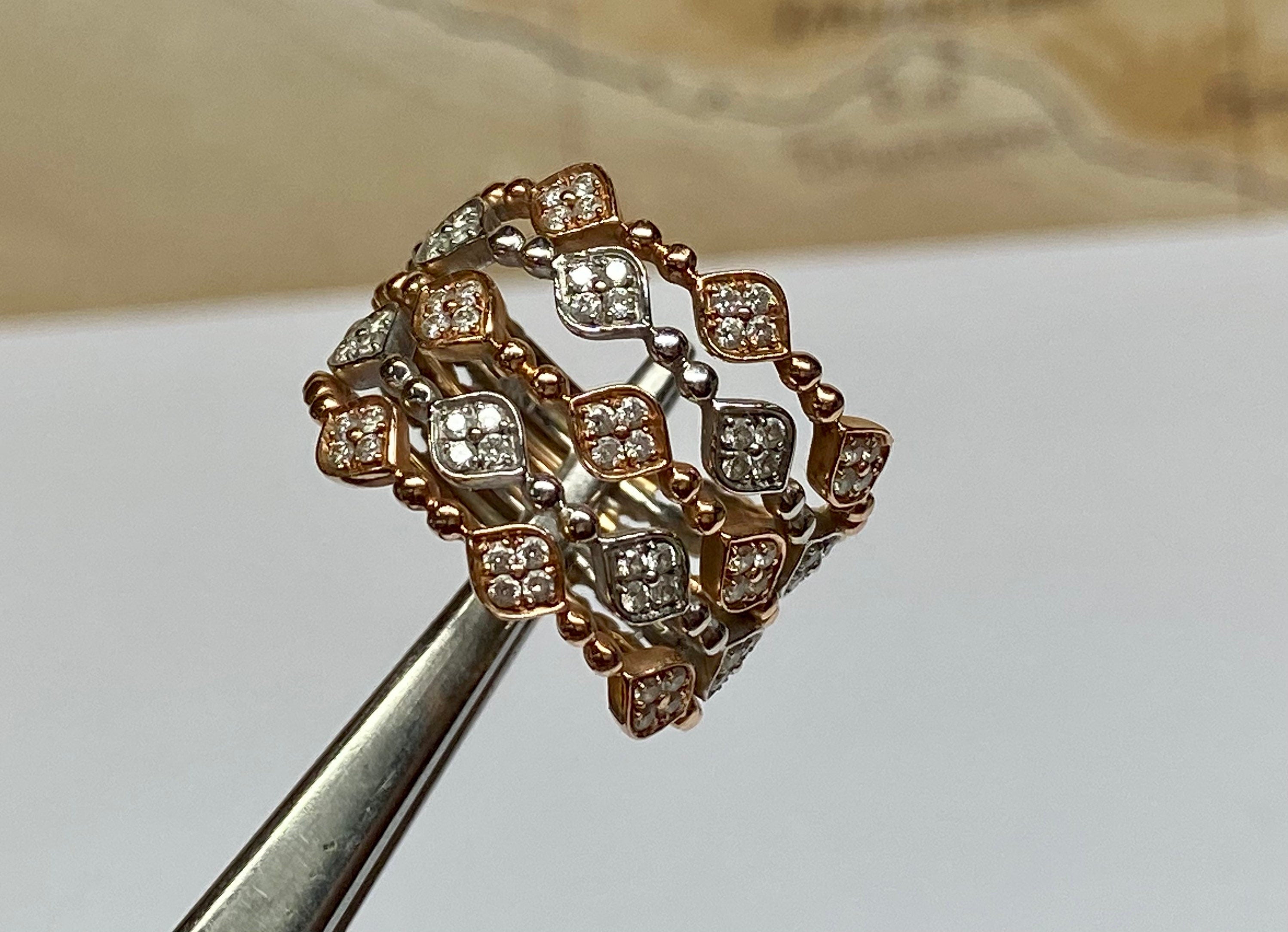 14K Bi-Color White  And Rose Gold Diamond Fashion Ring !! Size 6 1/4