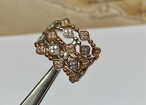 14K Bi-Color White  And Rose Gold Diamond Fashion Ring !! Size 6 1/4